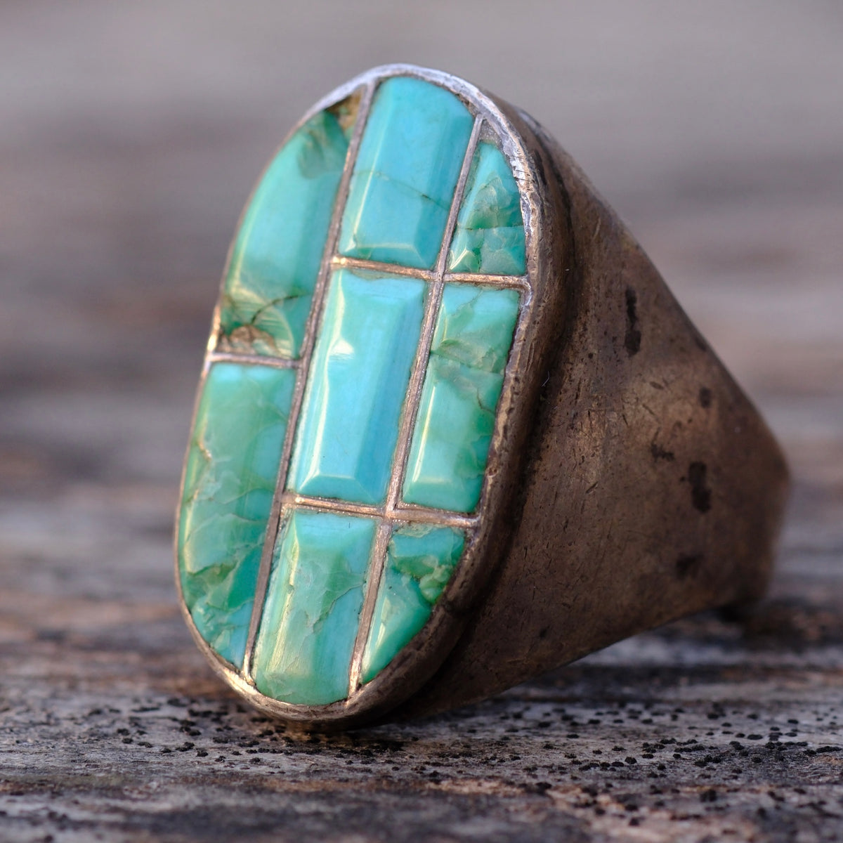 Vintage Sterling Turquoise Inlay Ring 11.5