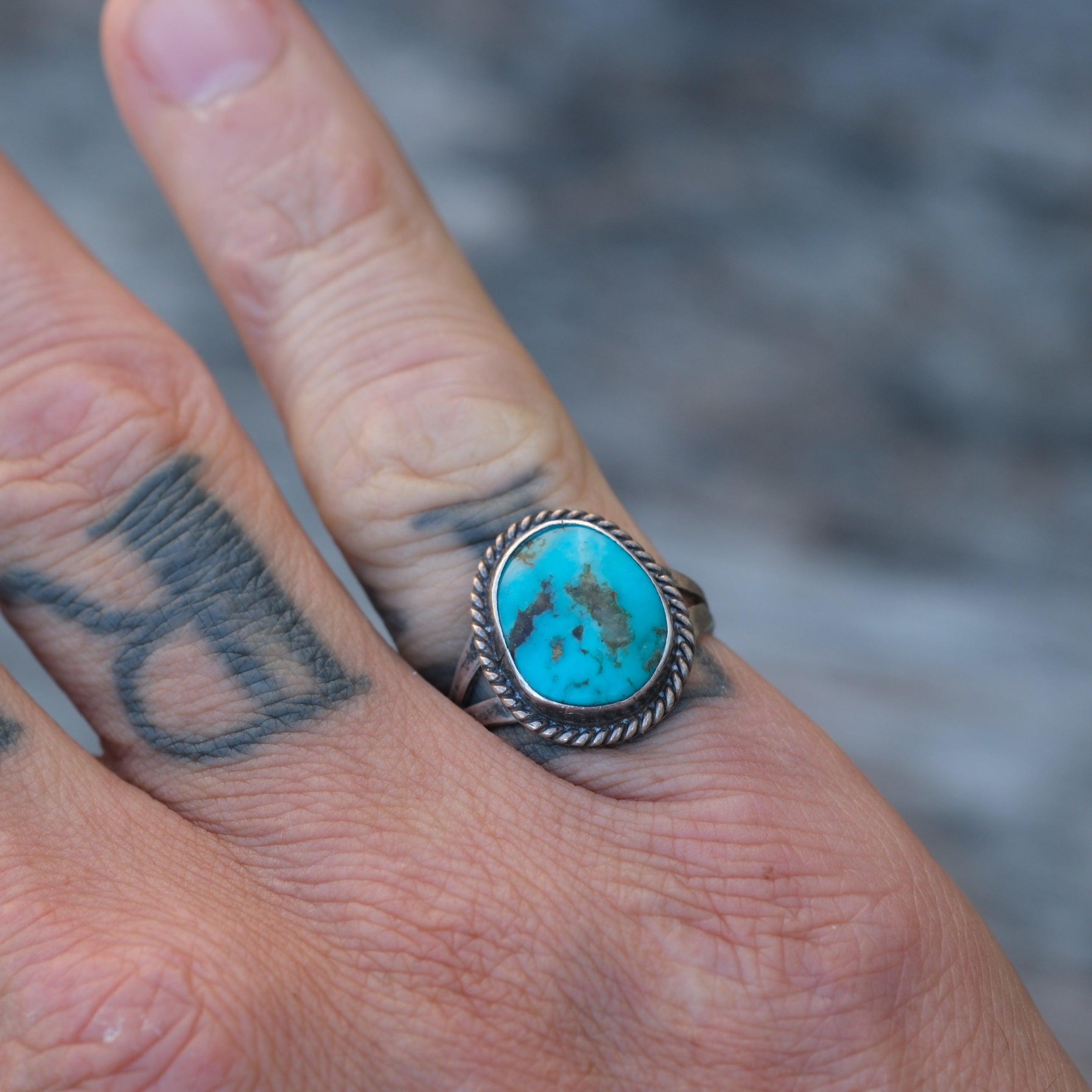 Vintage Sterling Turquoise Roper Ring 5