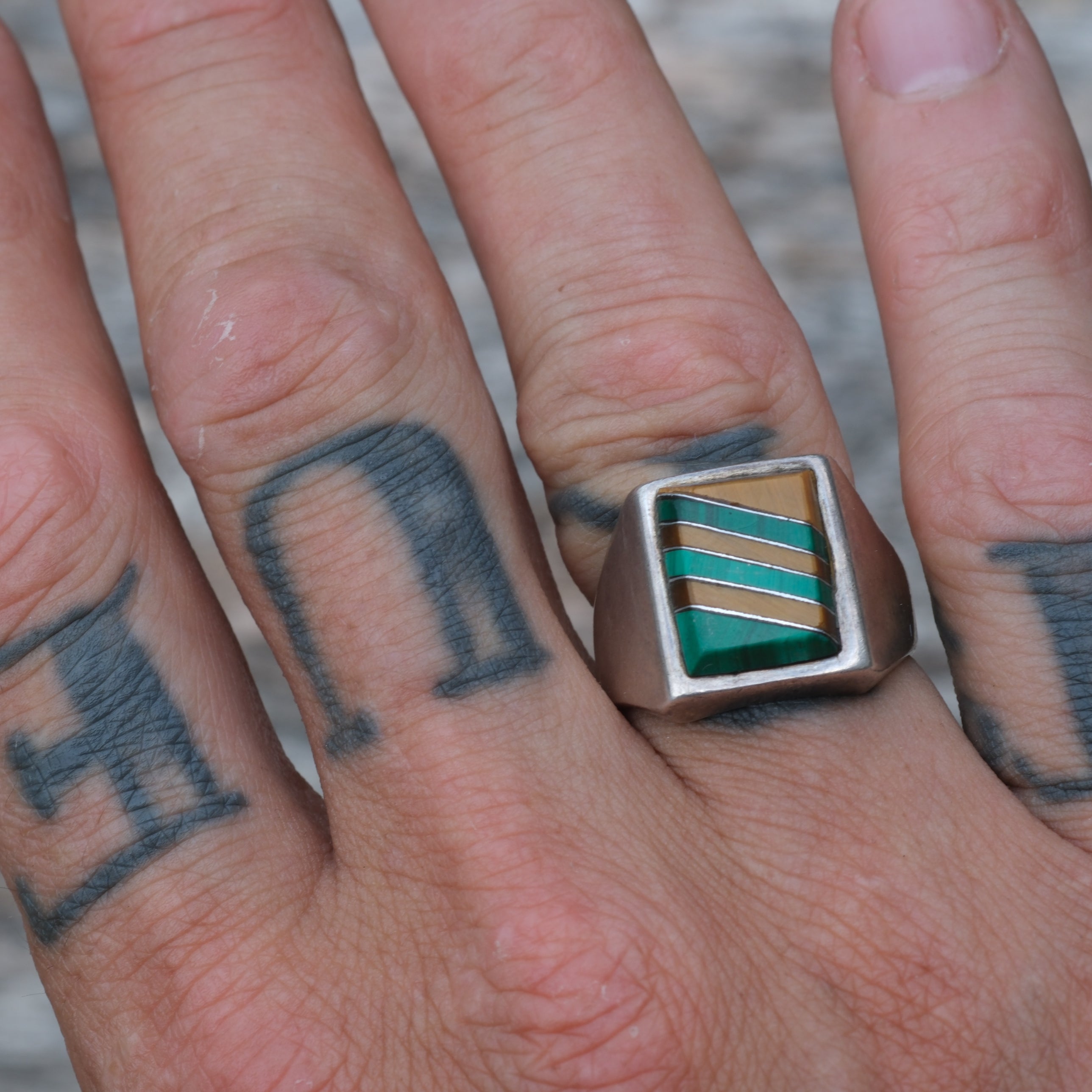 Vintage Sterling Multistone Inlay Ring 9