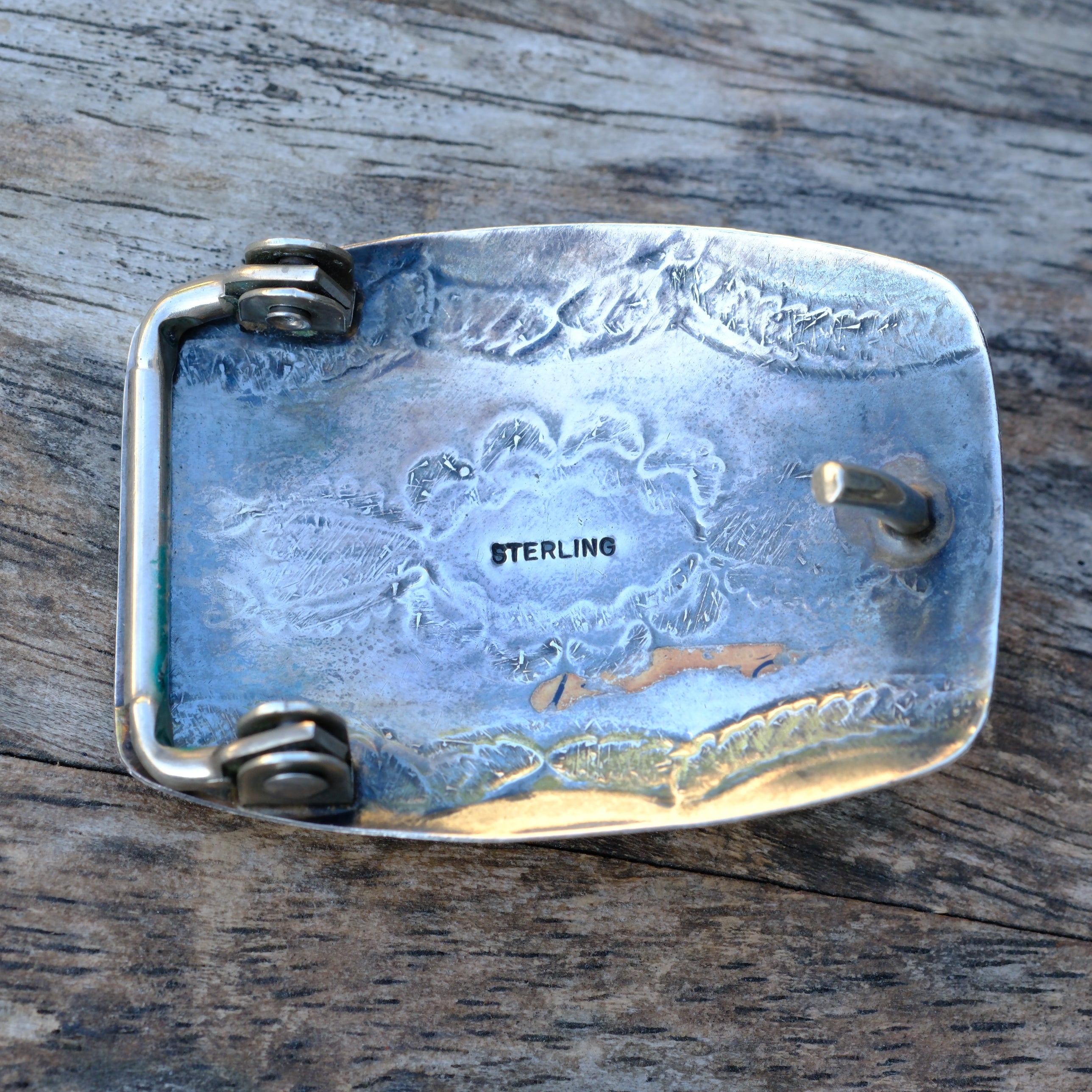 Vintage Sterling Ladies Stamped Turquoise Belt Buckle
