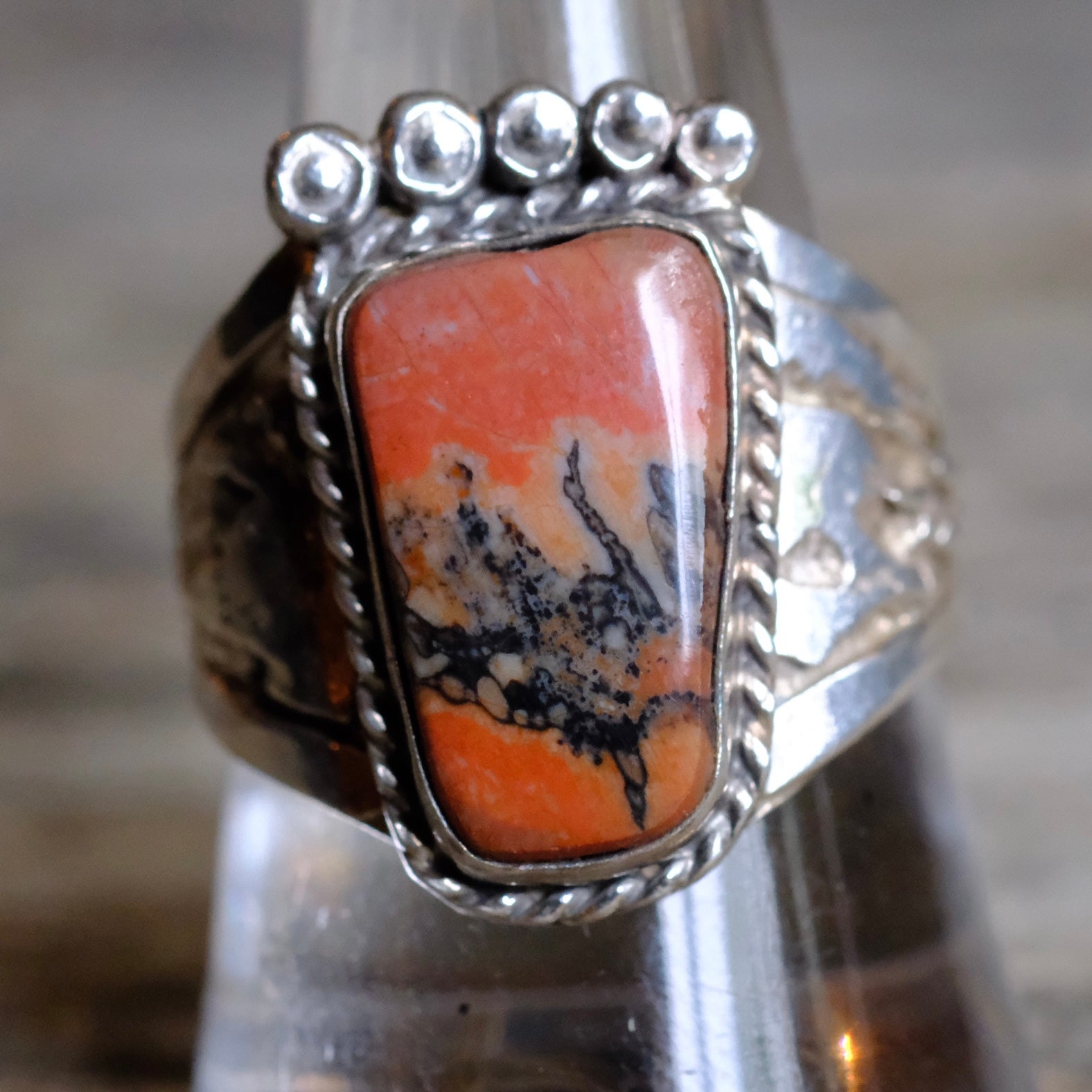 Vintage Sterling Petrified Wood Ring 10.25