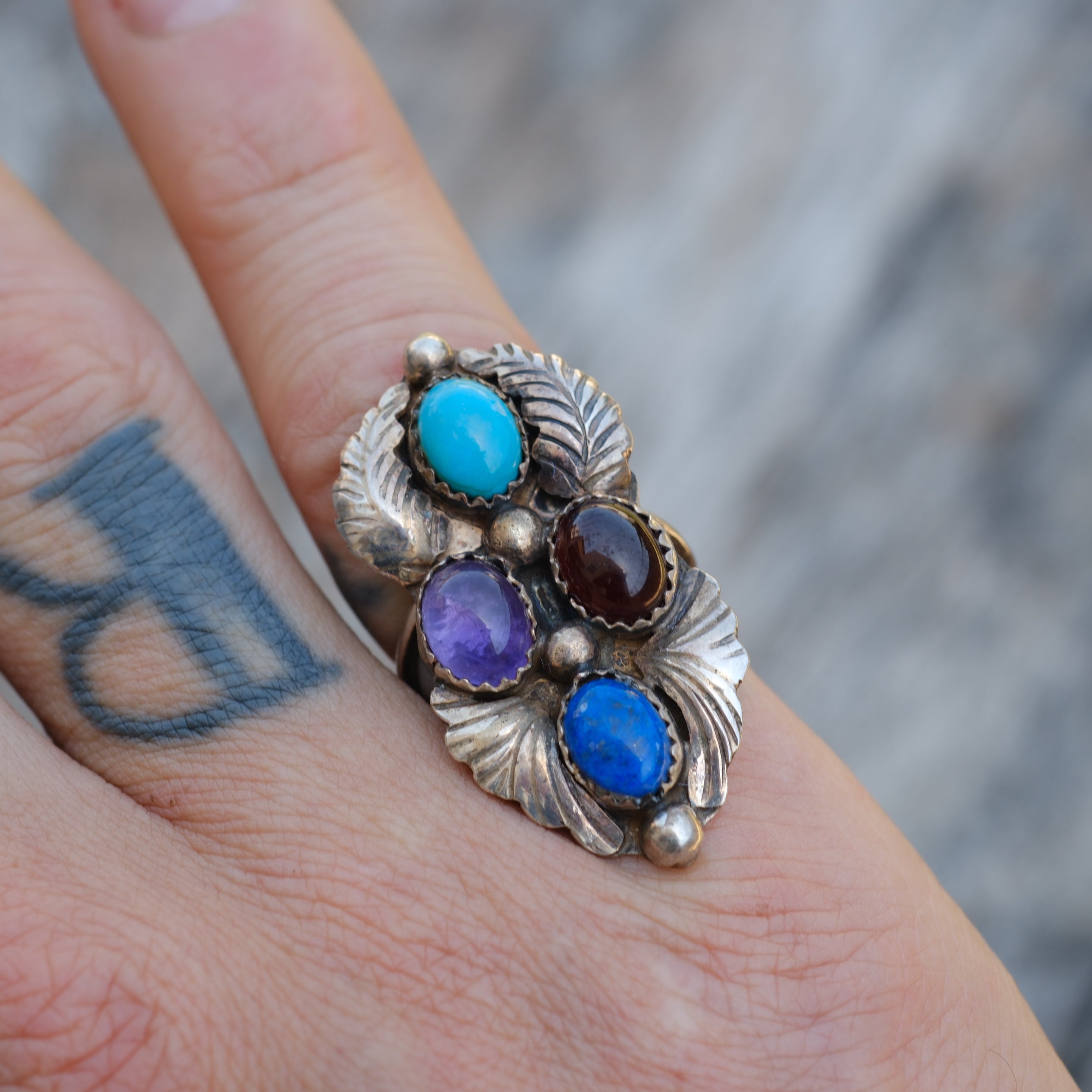 Vintage Sterling Multistone Cluster Feather Ring 6.75