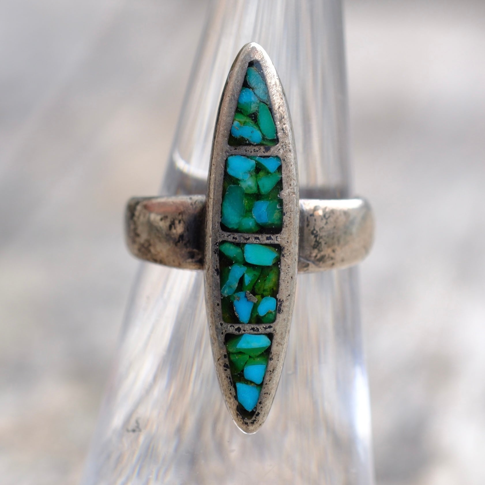 Vintage Sterling Crushed Turquoise Ring 4.75