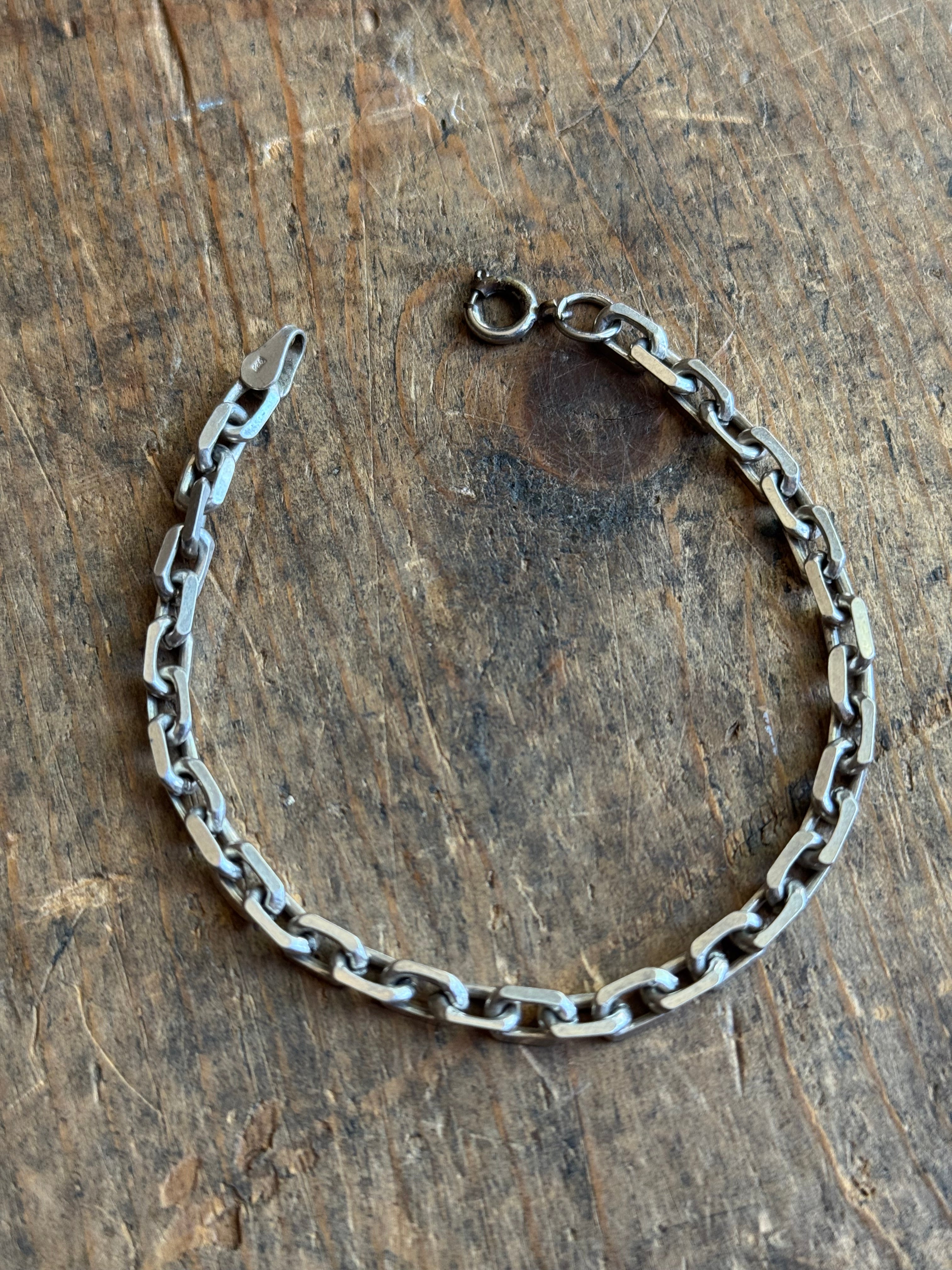 Vintage Sterling Silver Square Side Cable Chain Bracelet 7.5"