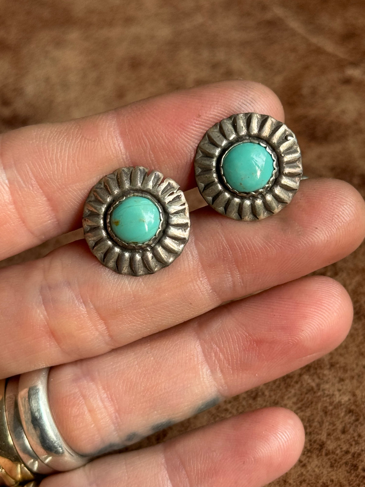 Vintage Sterling Silver Turquoise Concho Cufflinks