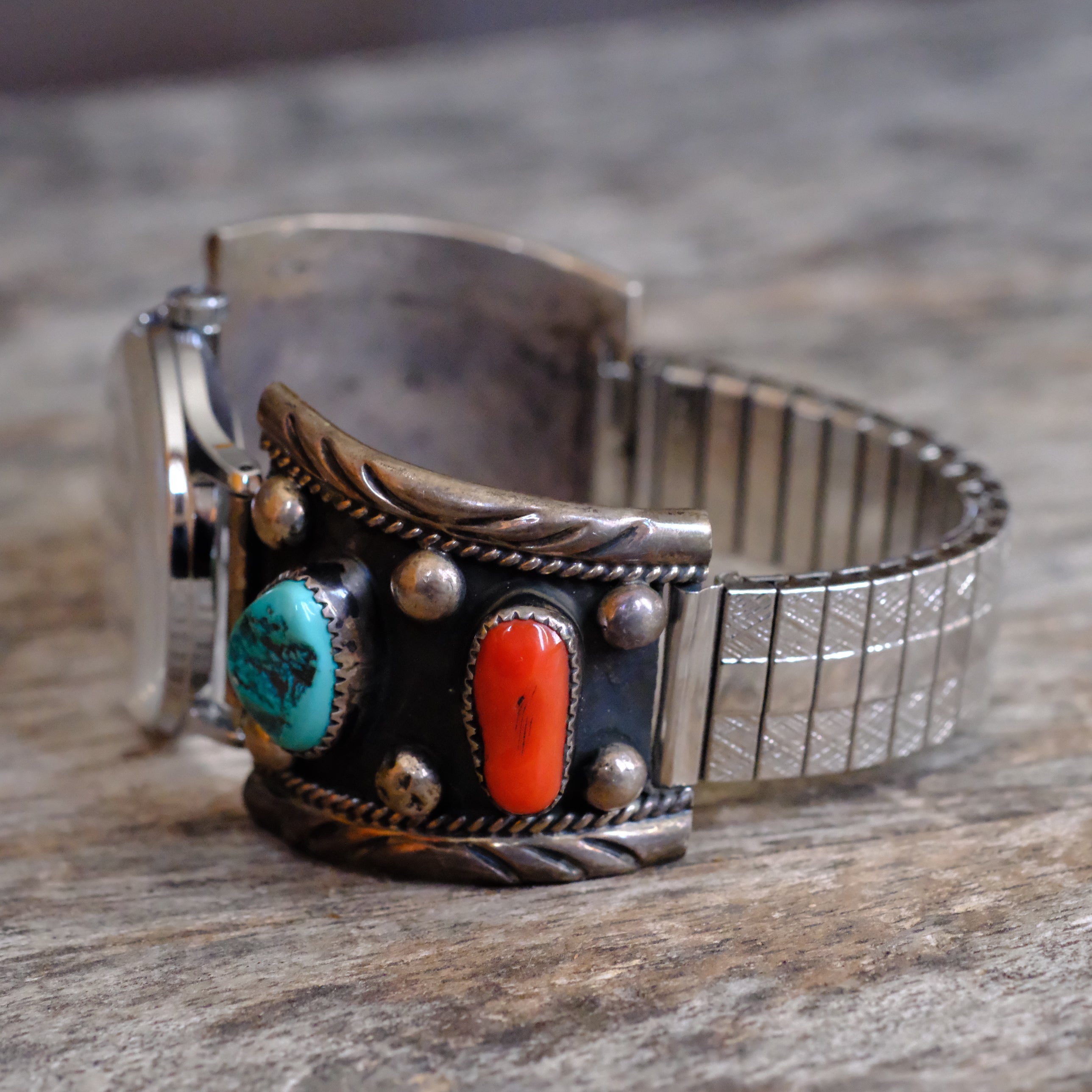Vintage Sterling Turquoise and Coral Watch