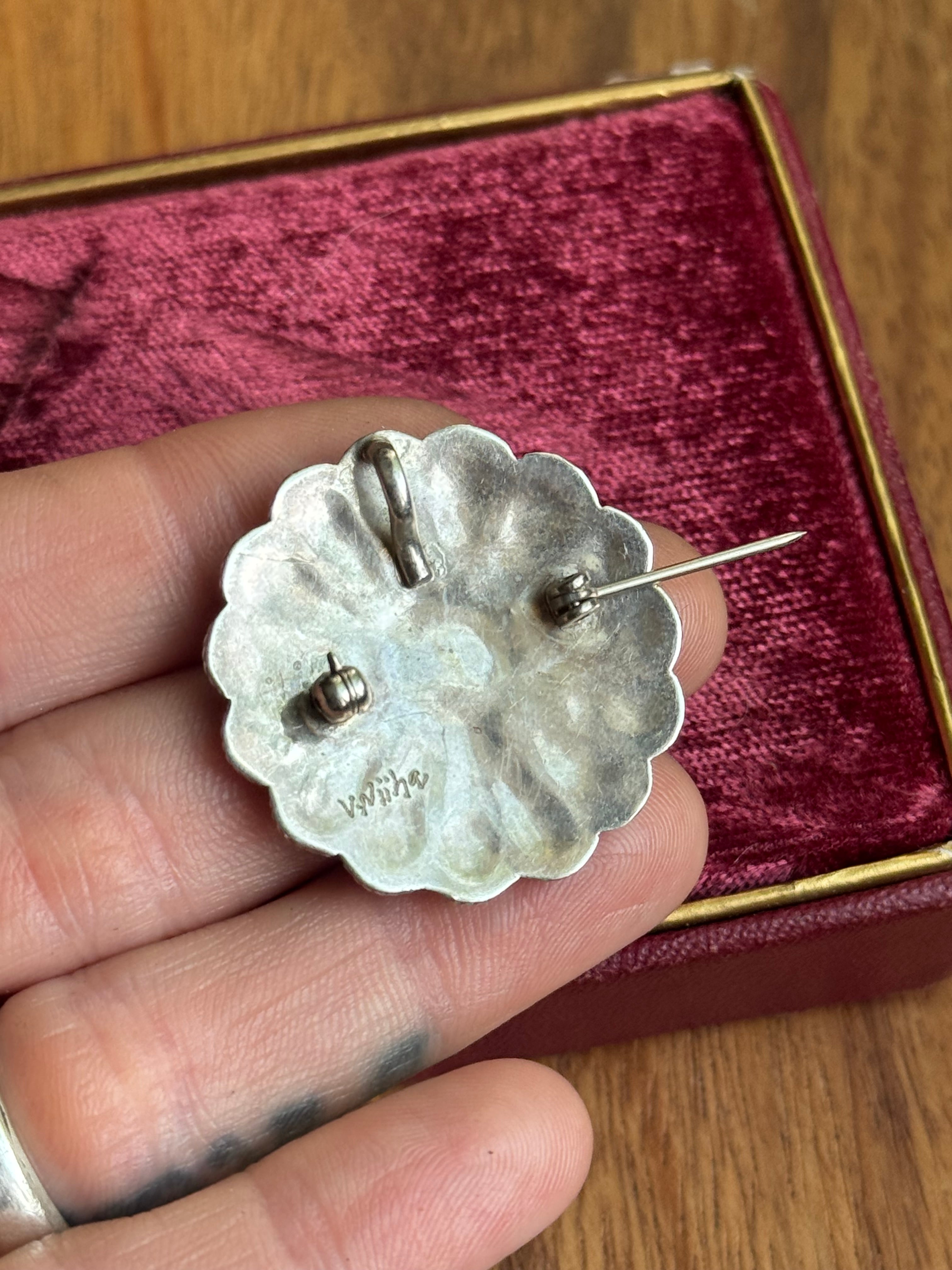 Vintage Sterling Silver Multistone Inlay Sun Face Pin/Pendant