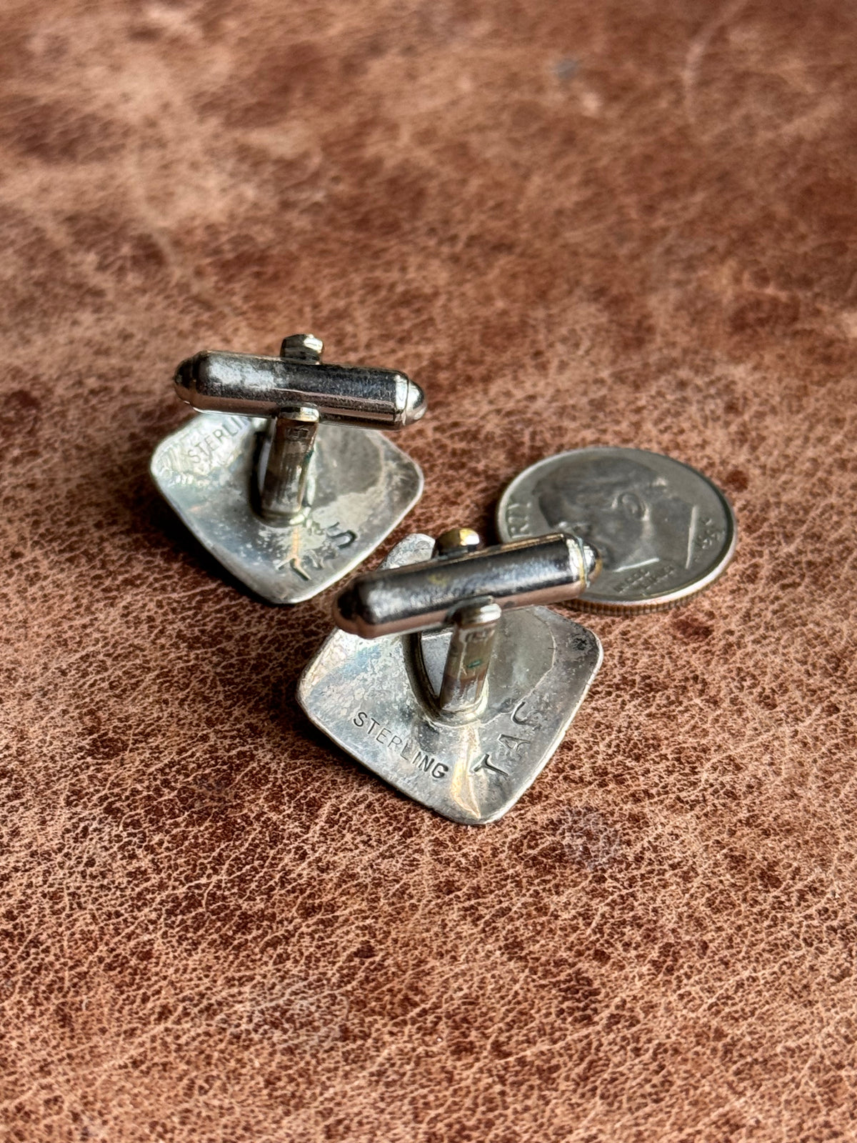 Vintage Sterling Silver Stamped Onyx Square Cufflinks