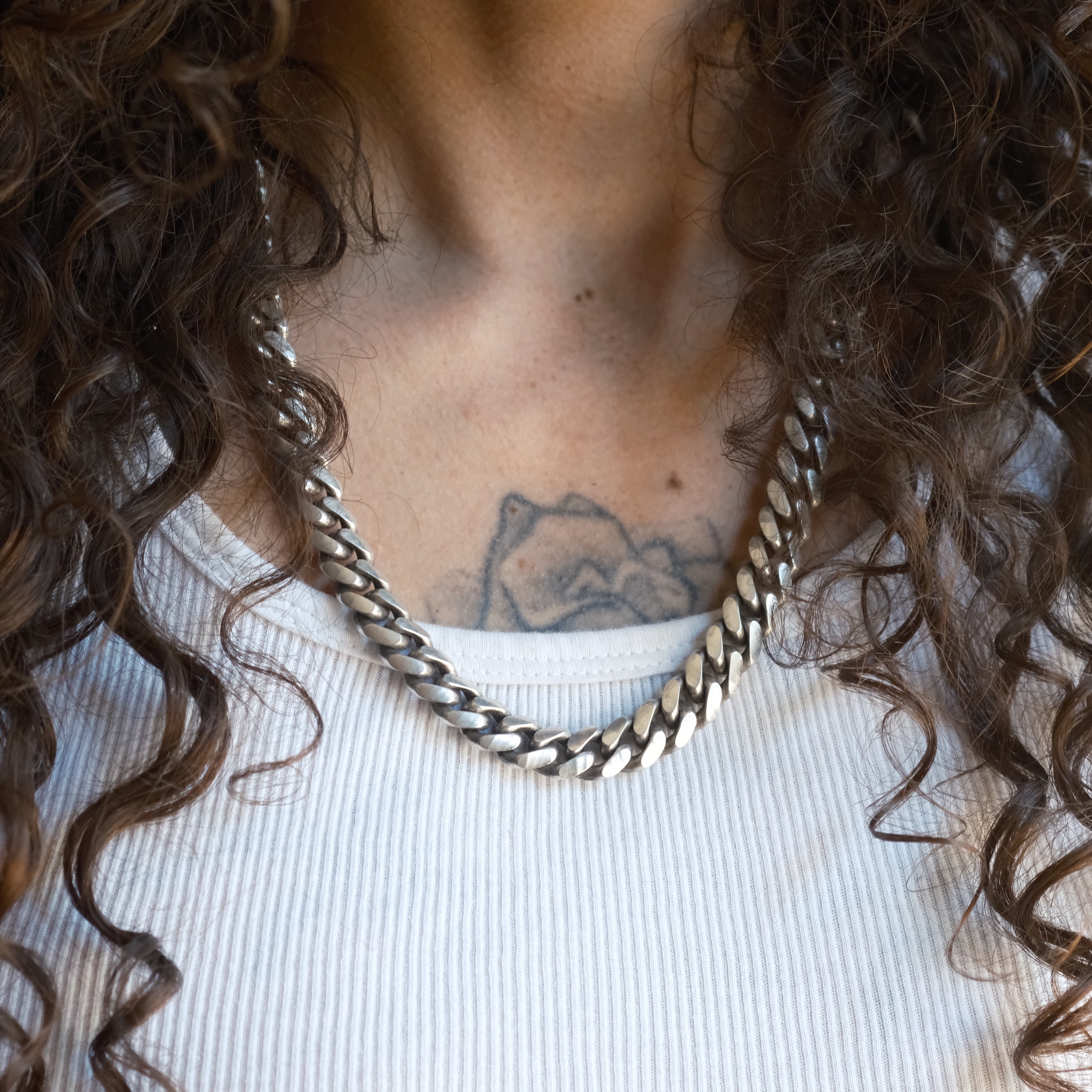 HEAVY Vintage Sterling Curb Chain Necklace 22.5"