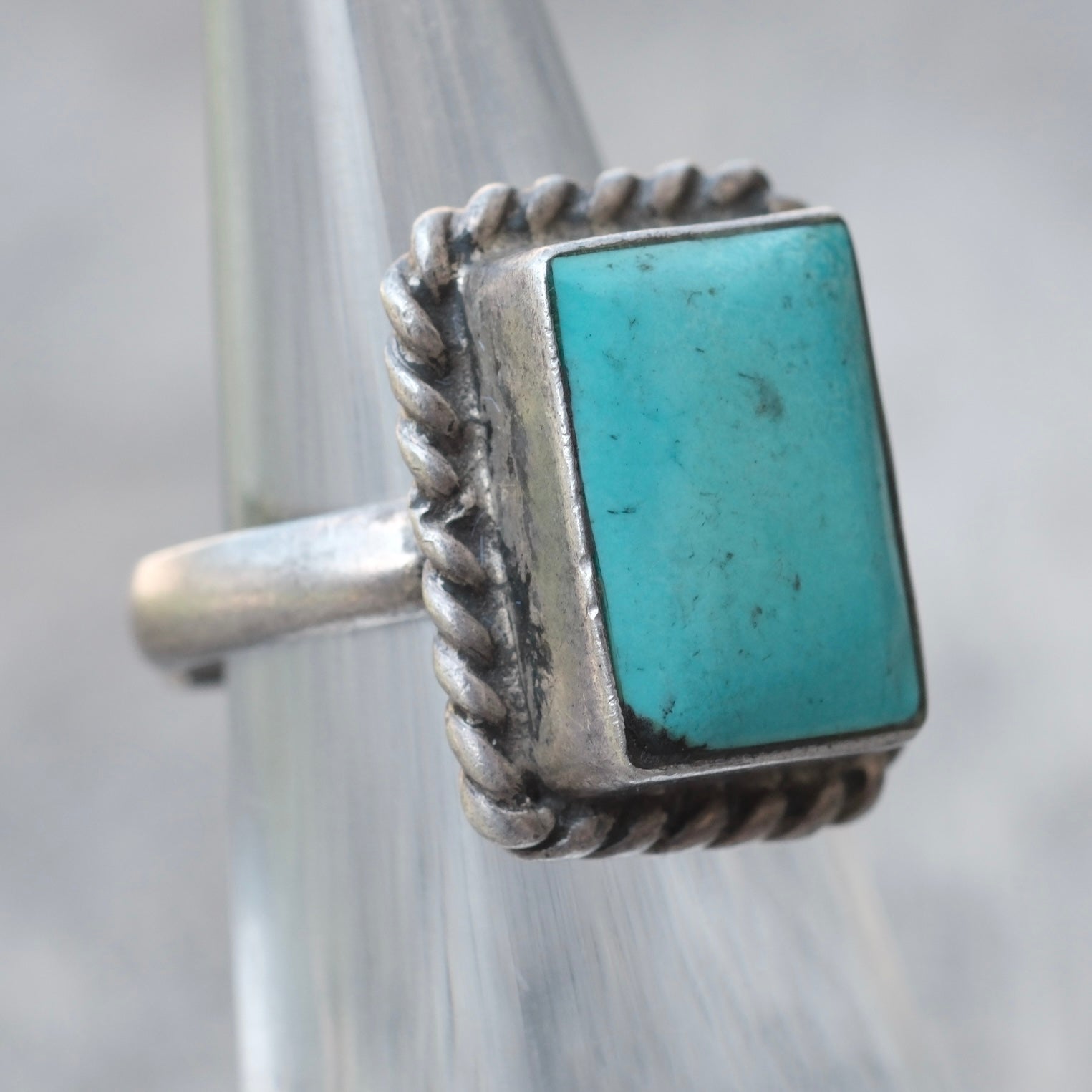 Vintage Sterling Turquoise Roper Ring 4.75