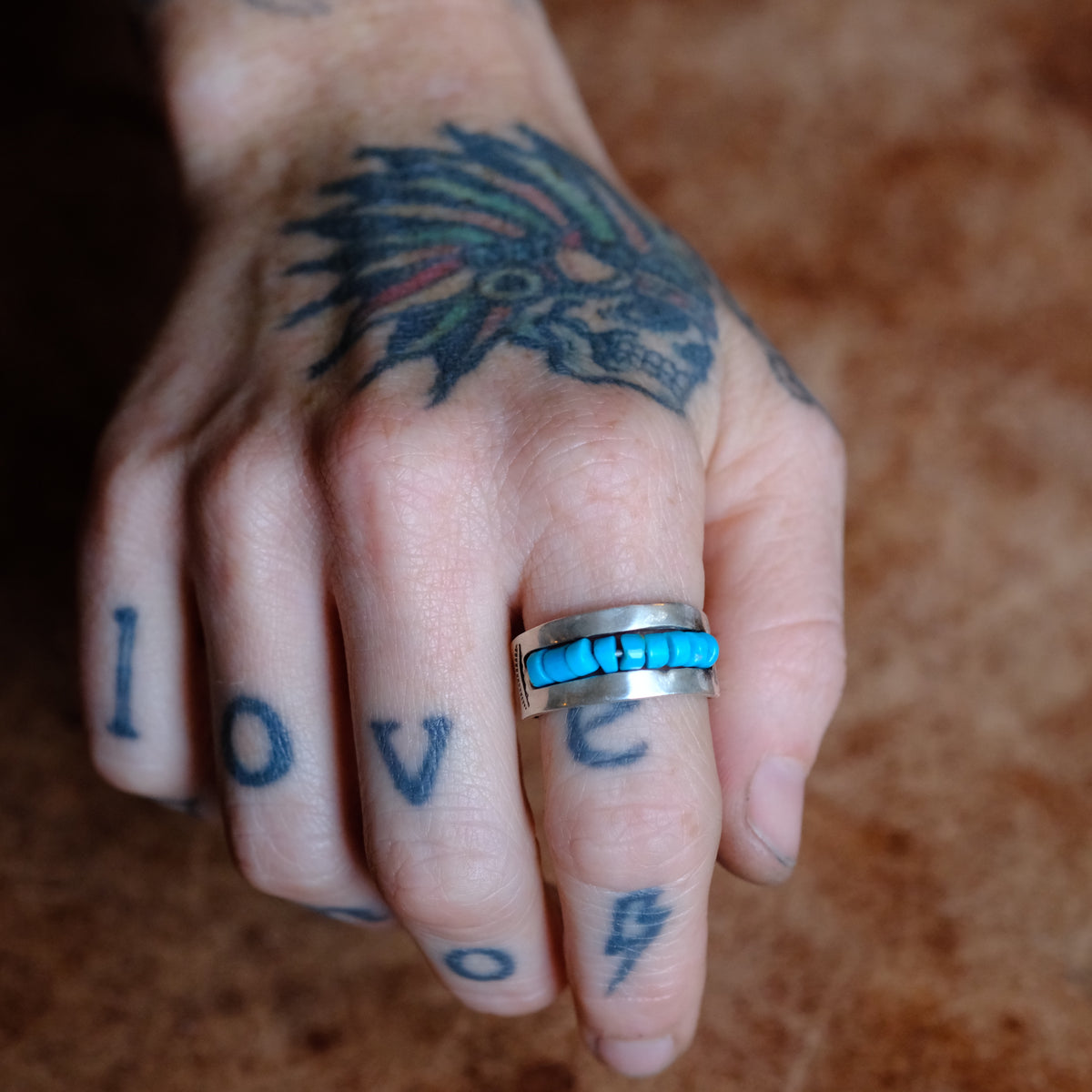 Vintage Sterling Turquoise Bead Ring 9.25