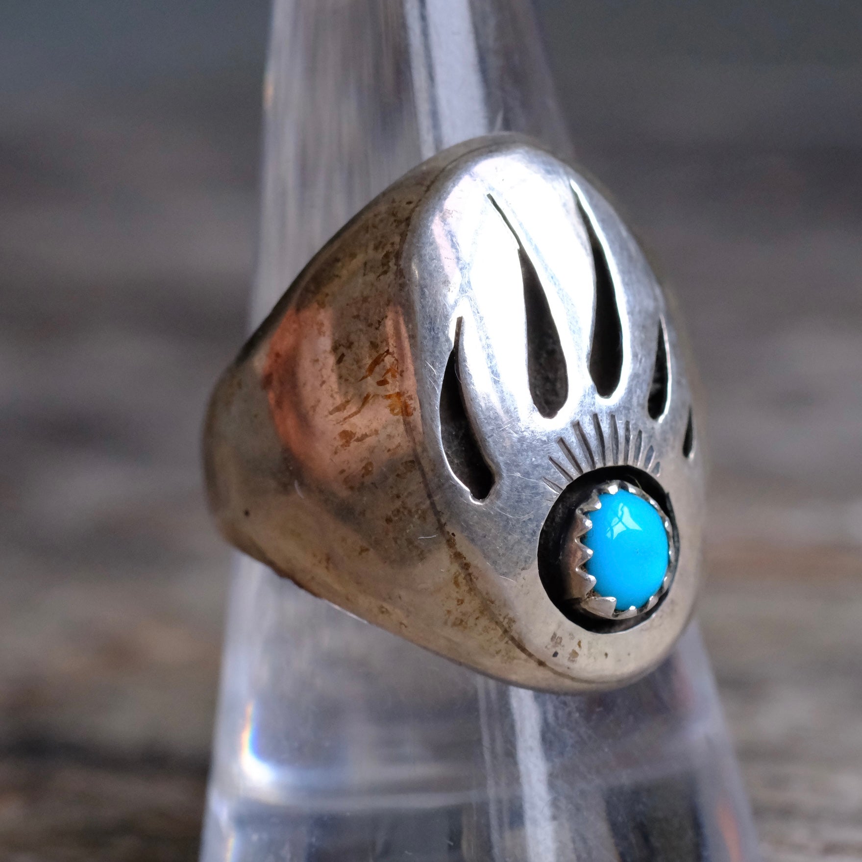 Vintage Sterling Turquoise Bear Paw Ring 9