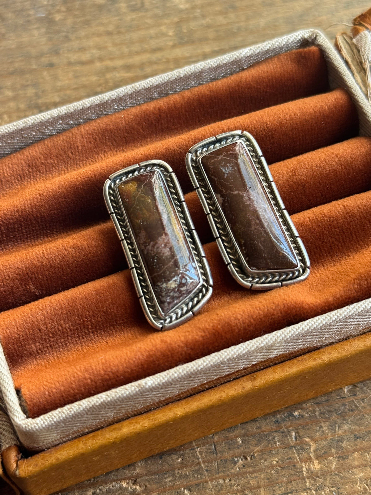 Vintage Sterling Silver Framed Jasper Earrings