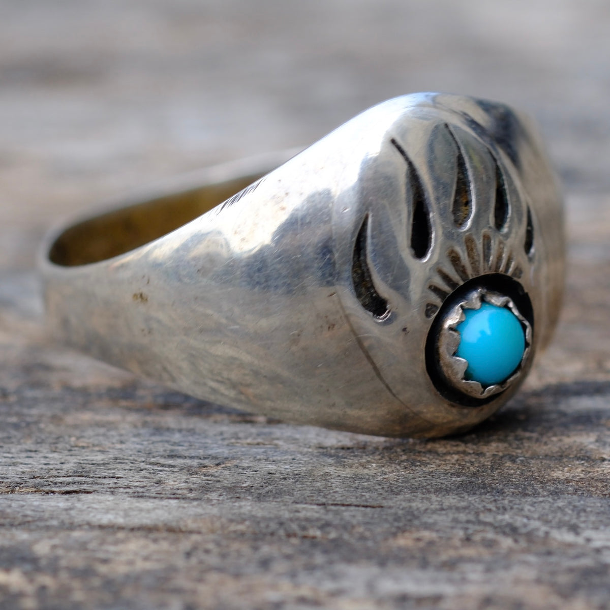 Vintage Sterling Turquoise Bar Paw Ring 11.75