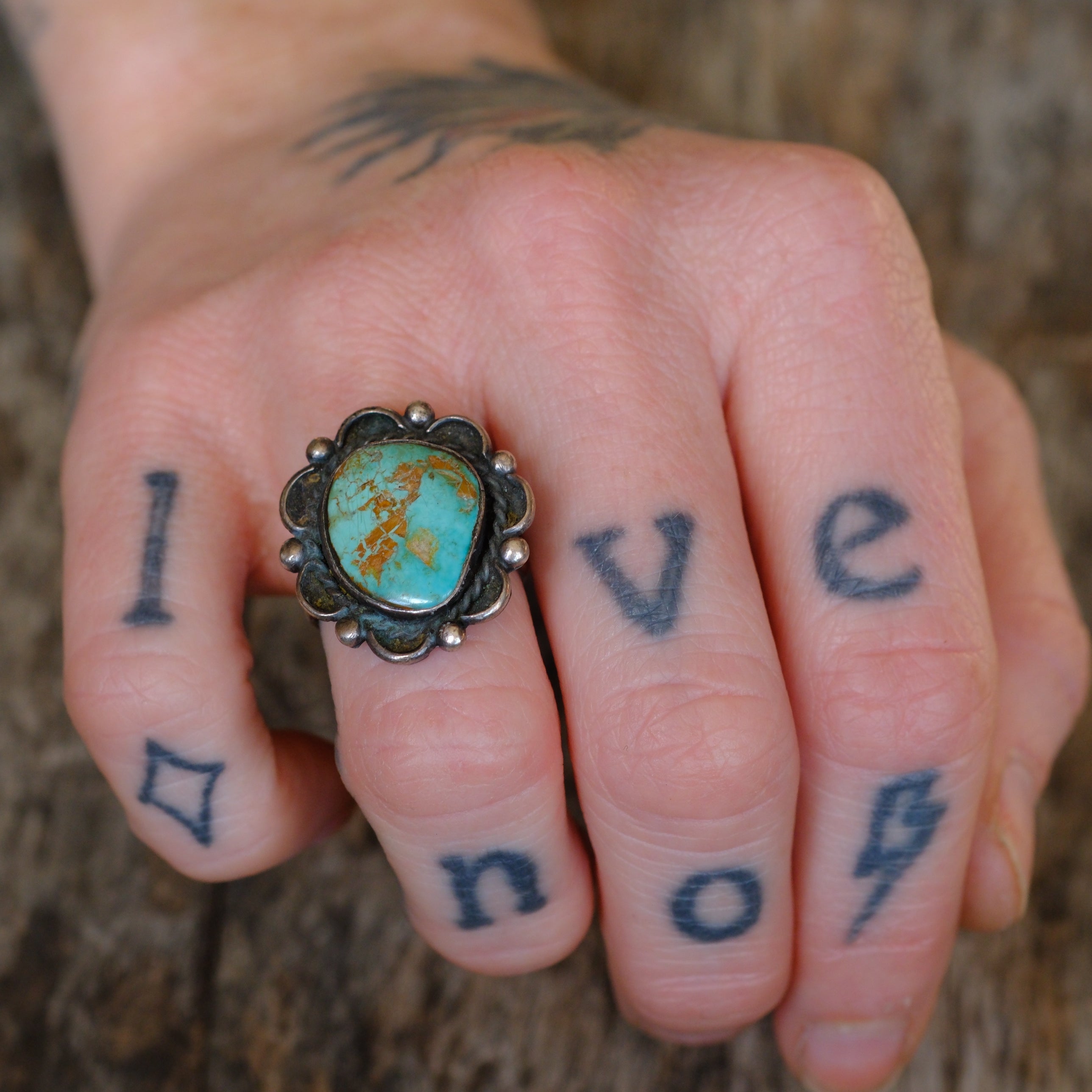 Vintage Sterling Turquoise Florette Ring 5