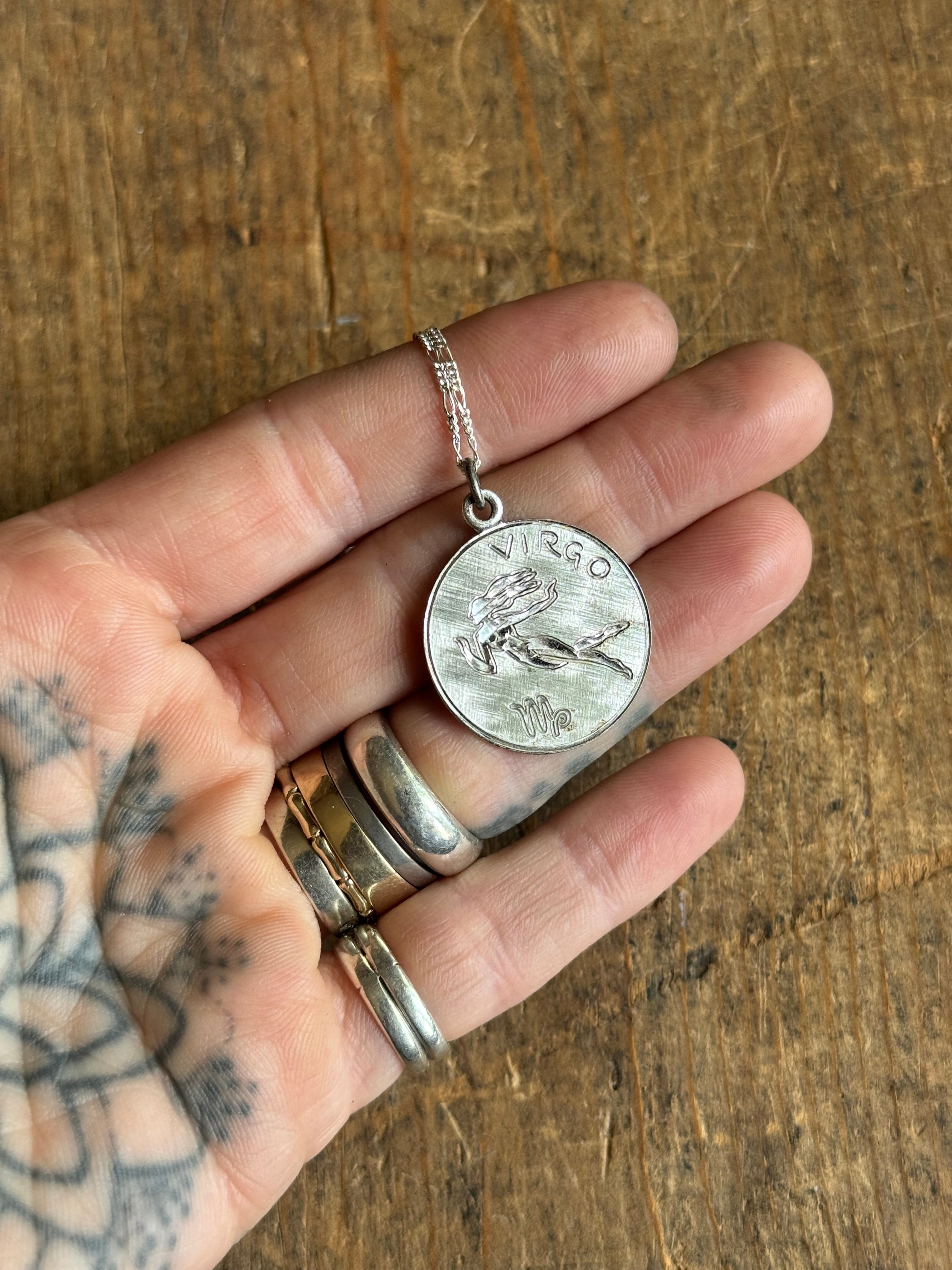 Vintage Sterling Silver Virgo Medallion Necklace