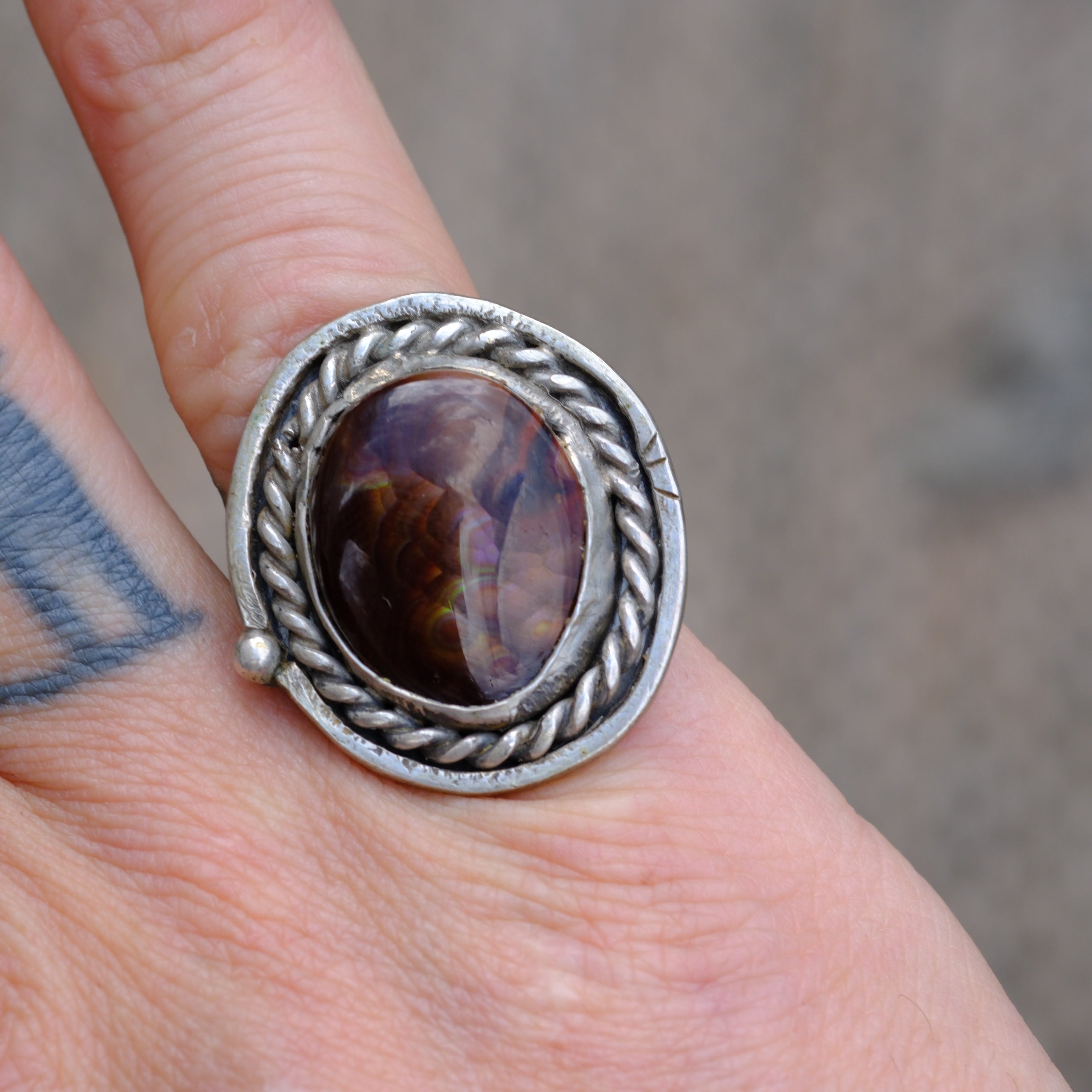 Vintage Sterling Fire Agate Roper Ring 6.75