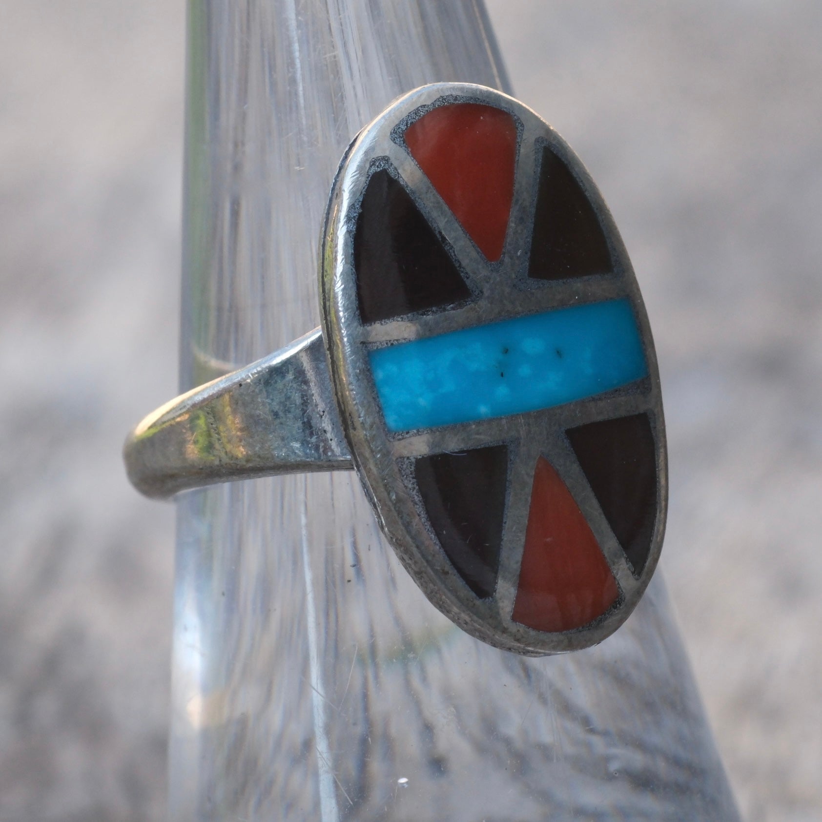 Vintage Sterling Multistone Inlay Ring 6.25