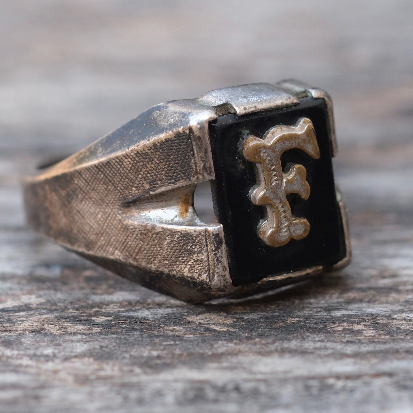 Vintage Sterling F Initial Signet Ring 10.5