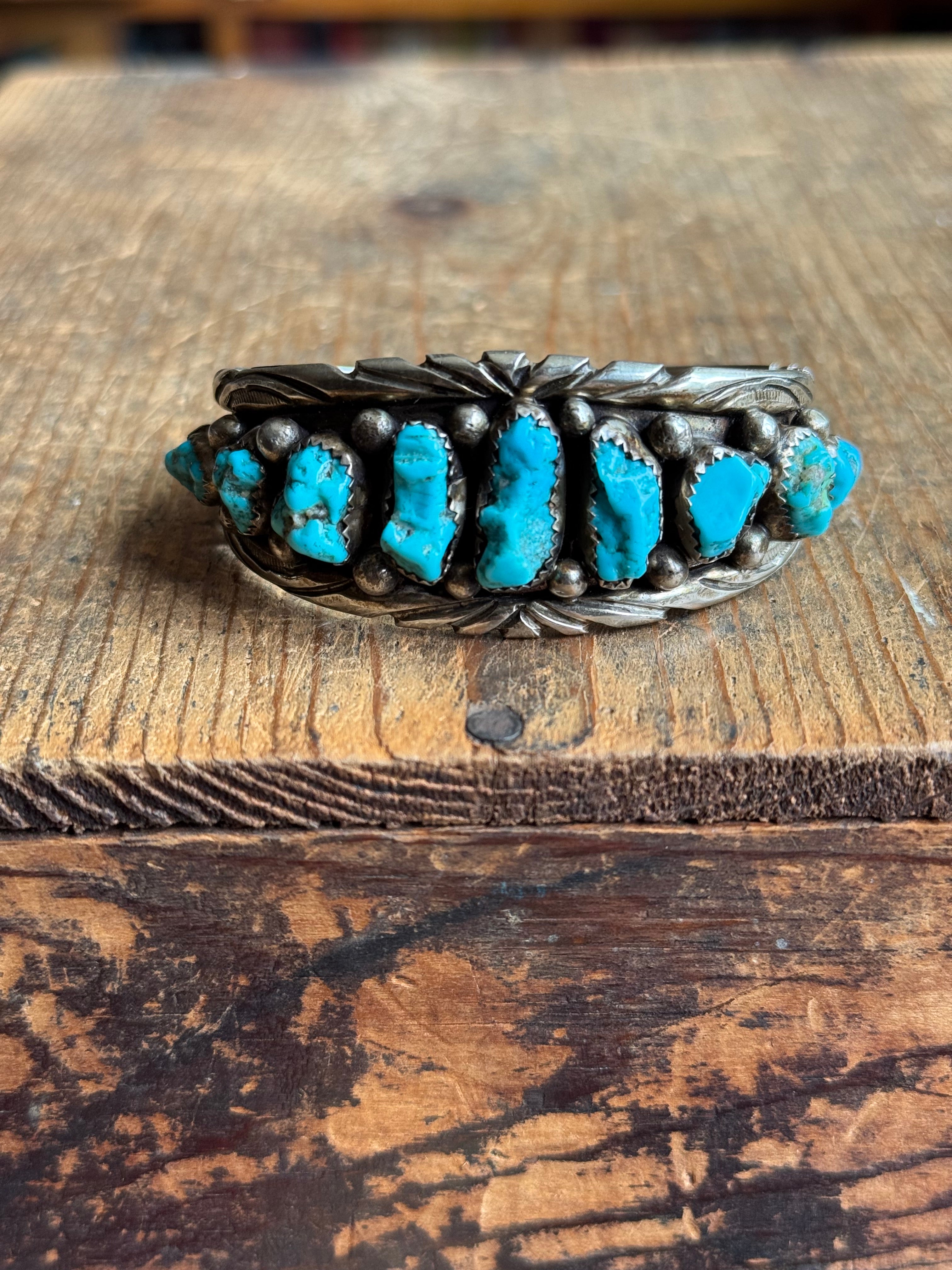 Vintage Sterling Silver Raw Turquoise Cuff