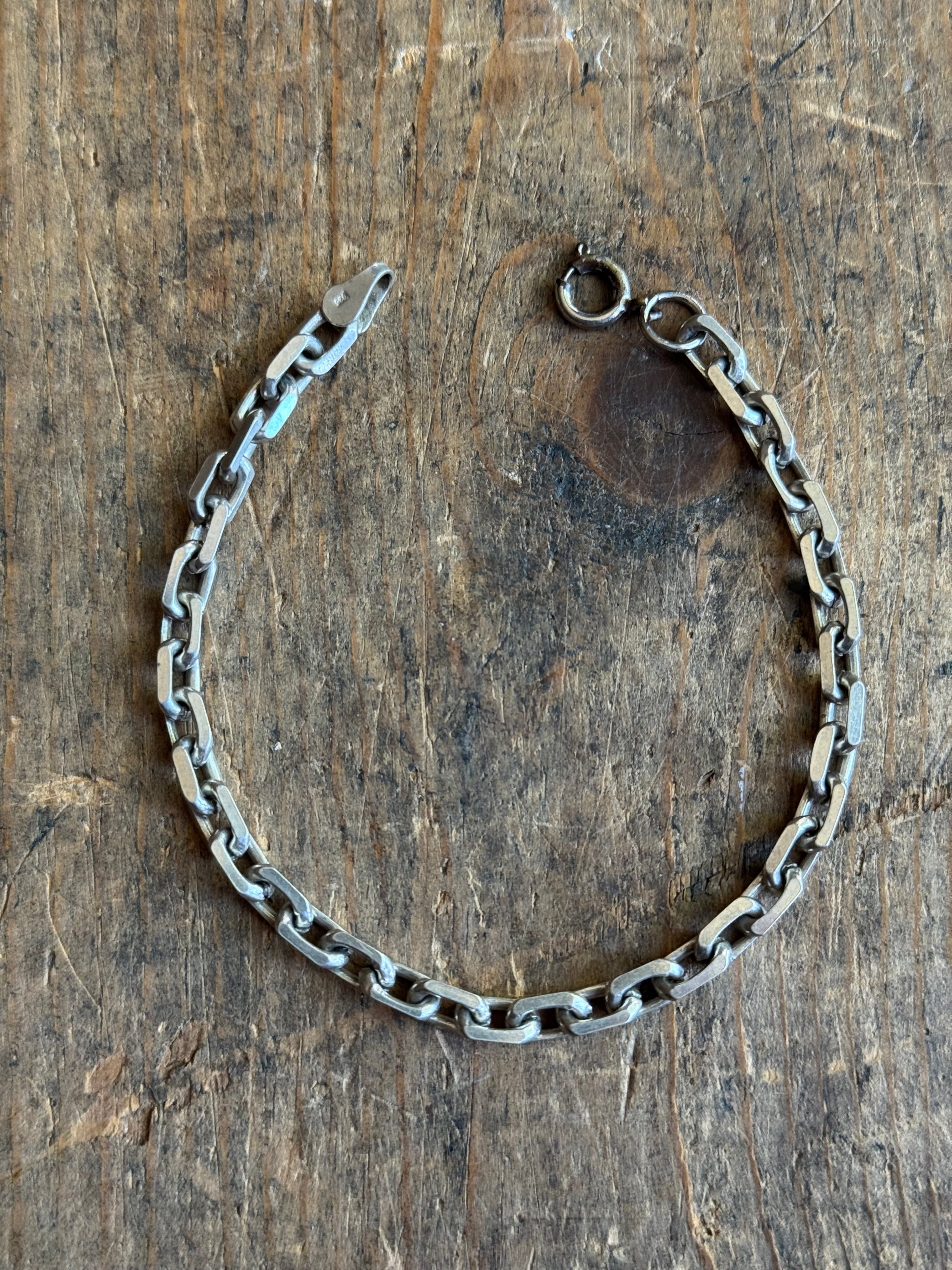 Vintage Sterling Silver Square Side Cable Chain Bracelet 7.5"