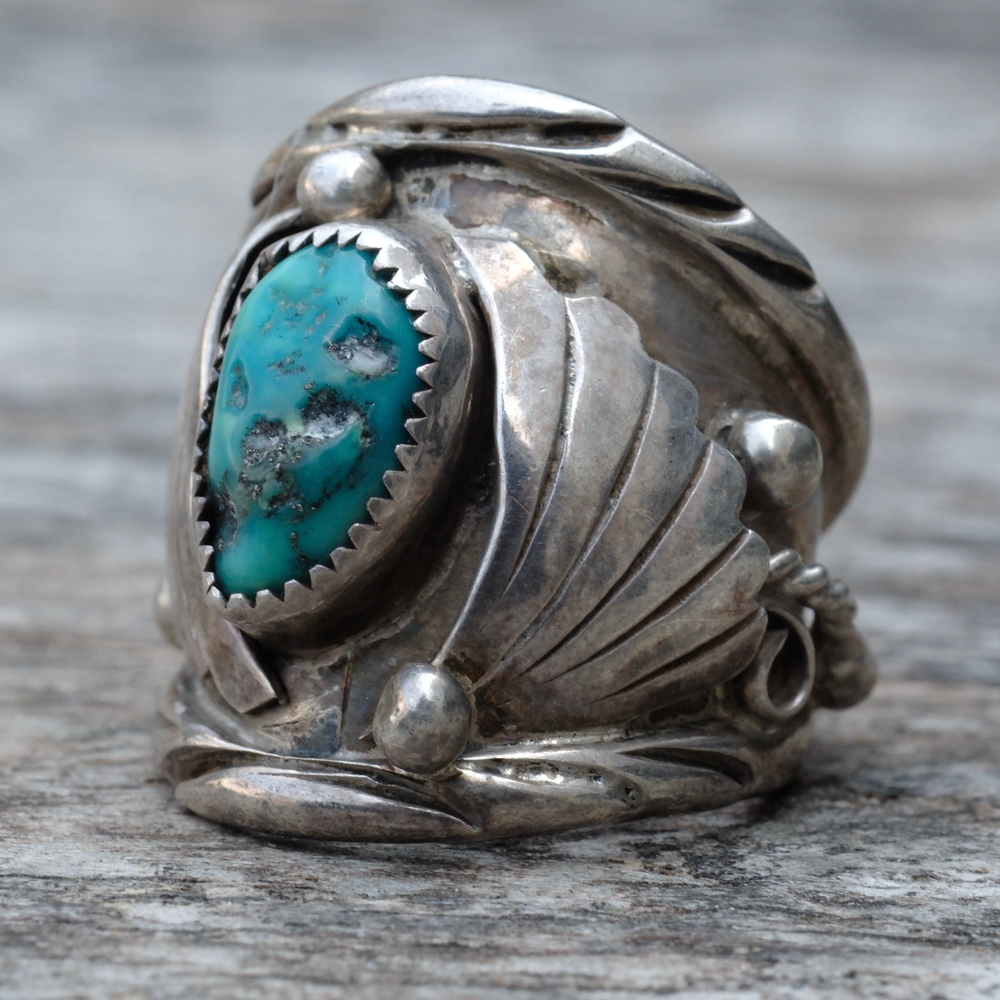 Vintage Sterling Turquoise Feather Ring 9