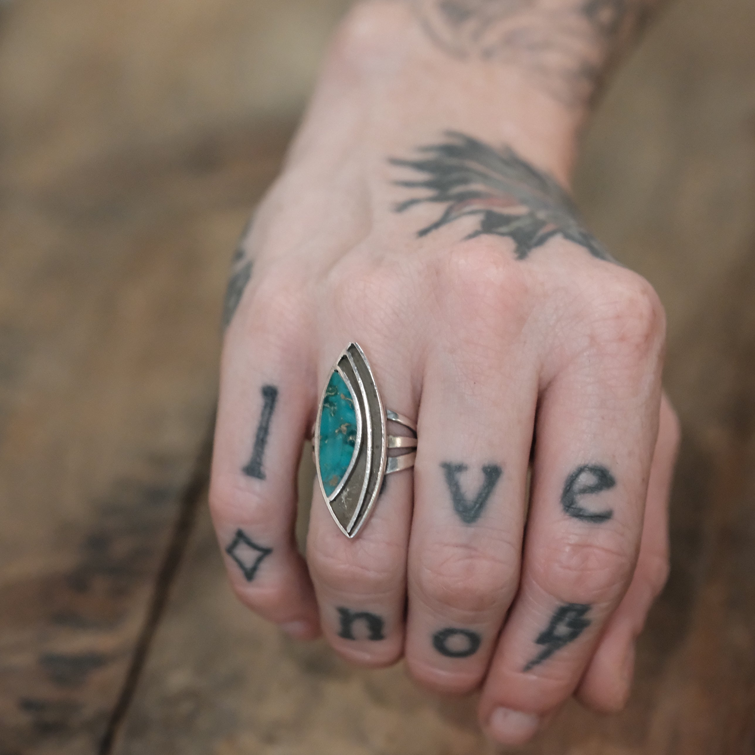 Vintage Sterling Turquoise Inlay Ring 5