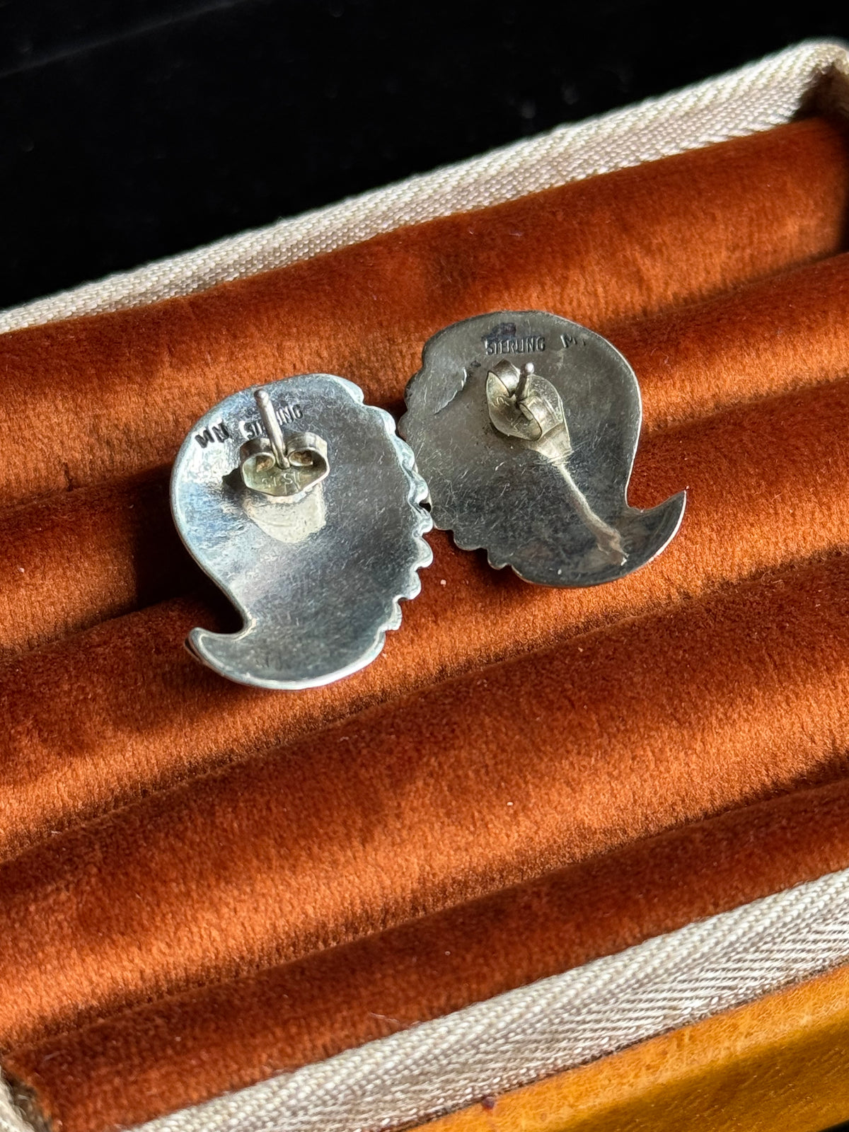 Vintage Sterling Silver Turquoise Leaf Earrings