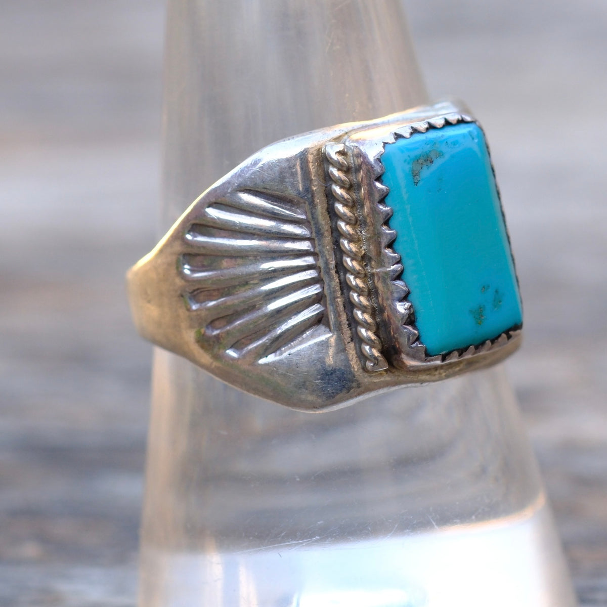 Vintage Sterling Turquoise Stamped Band Ring 8.5