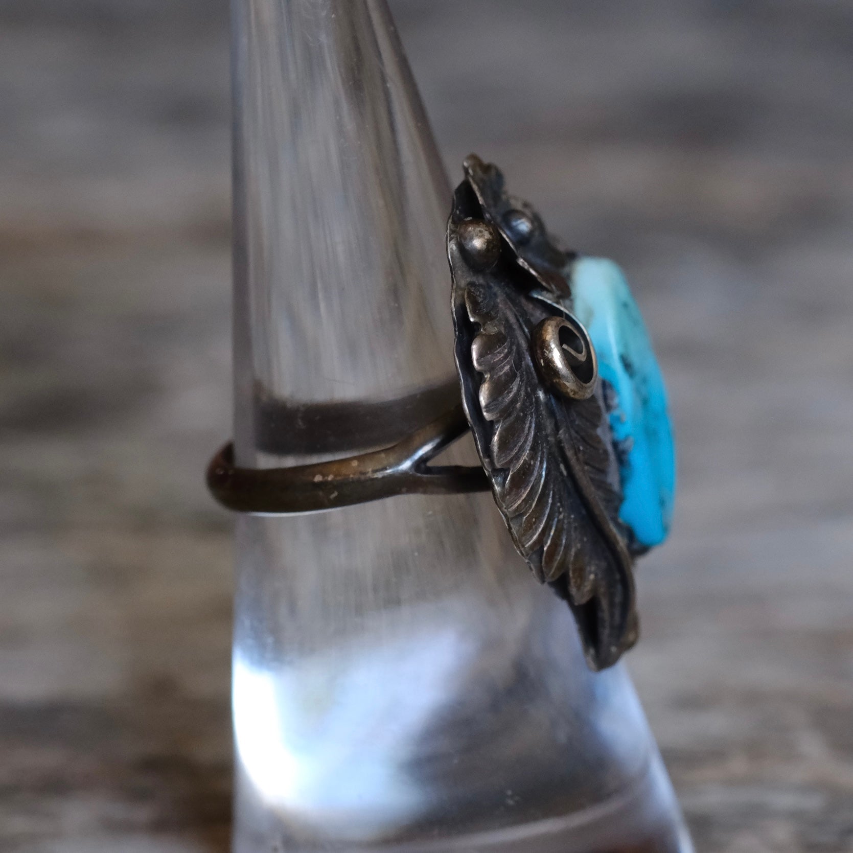 Vintage Sterling Turquoise Feather Ring 6