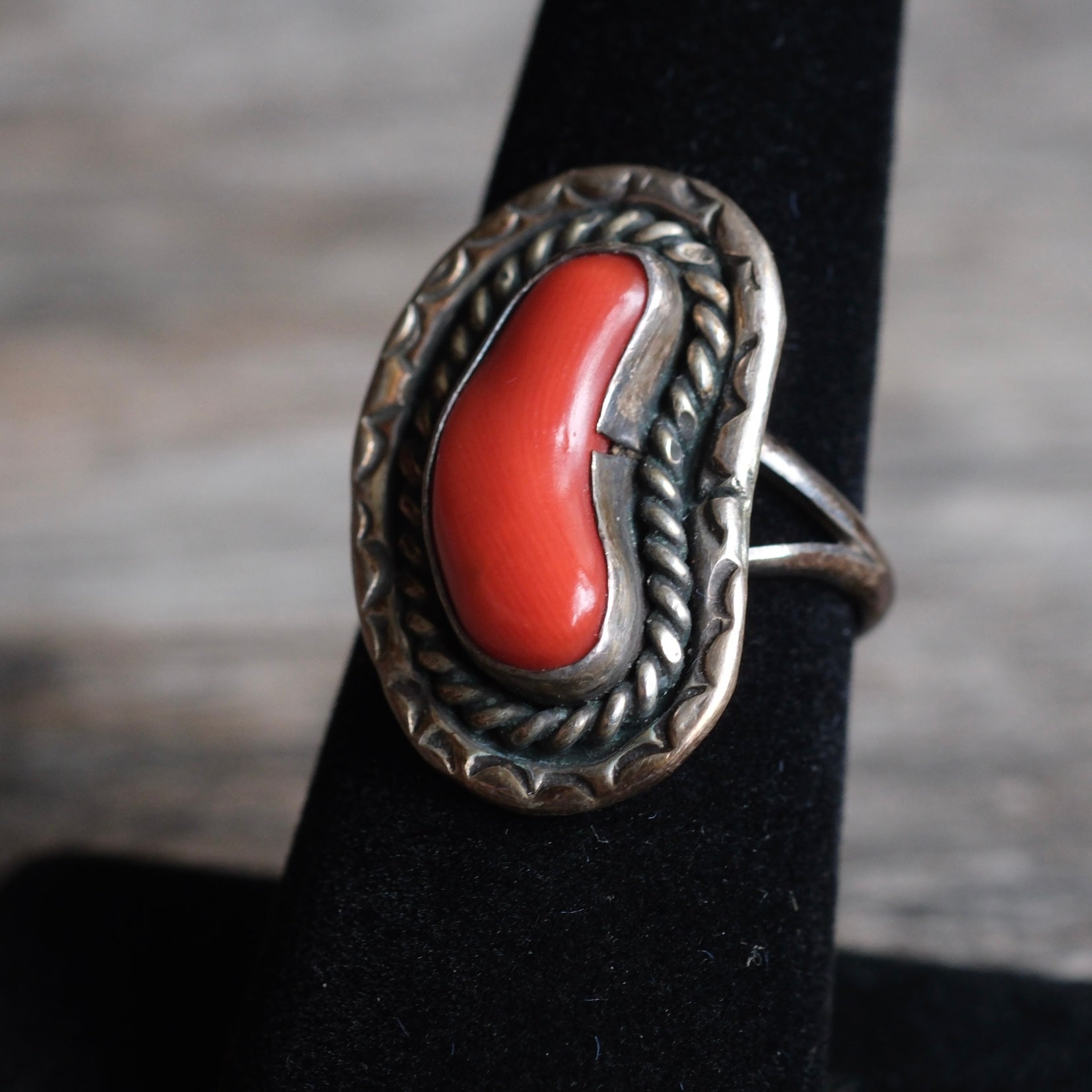 Vintage Sterling Coral Roper Ring 7