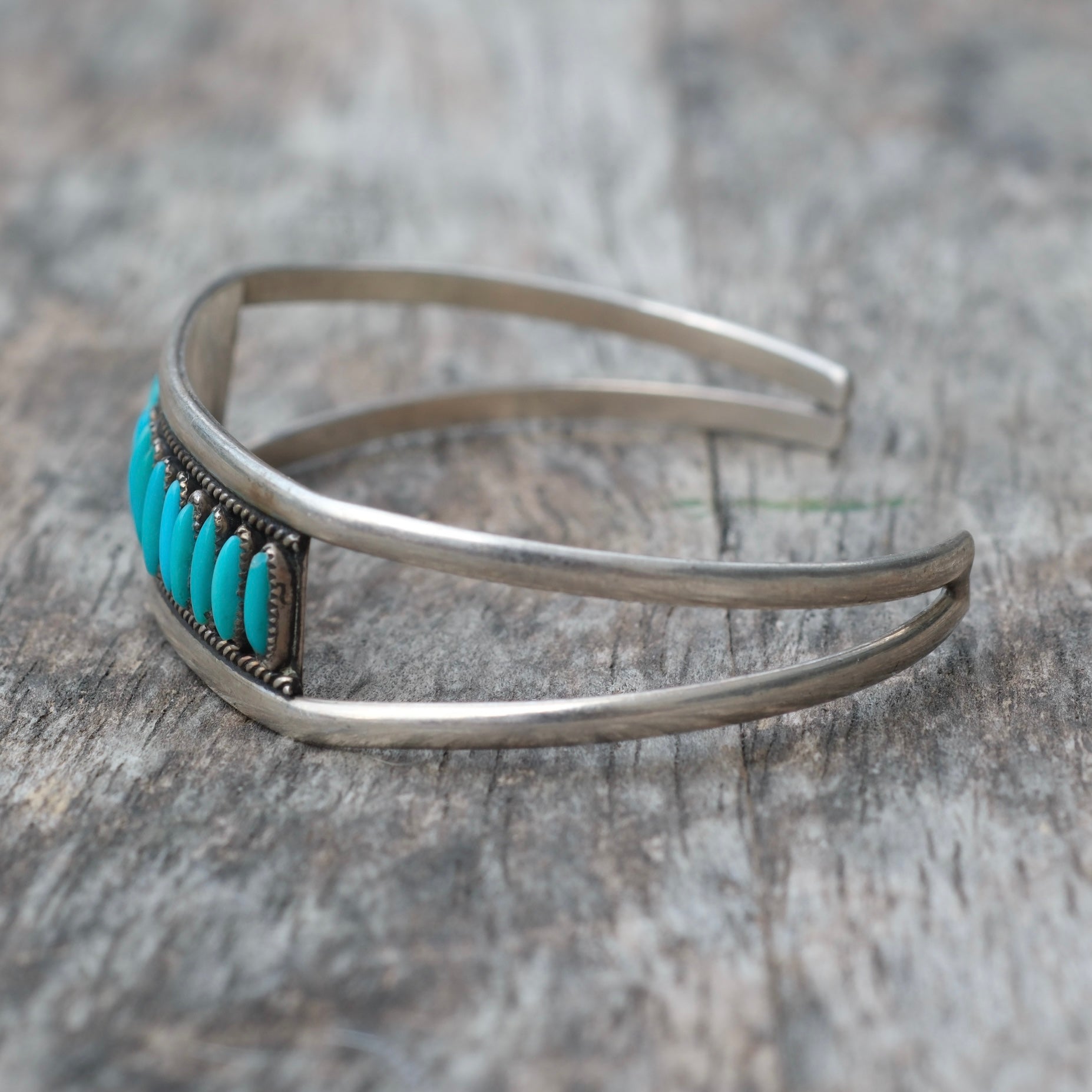 Vintage Sterling Petit Point Turquoise Cuff Bracelet