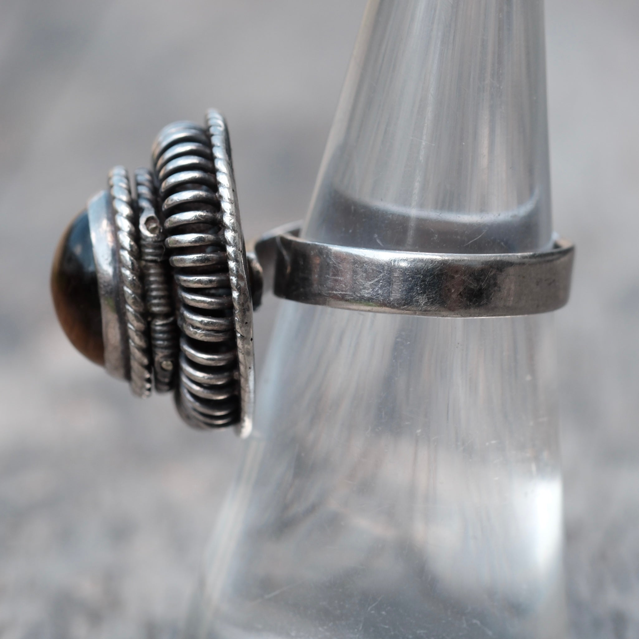 Vintage Sterling Tigers Eye Poison Ring 7