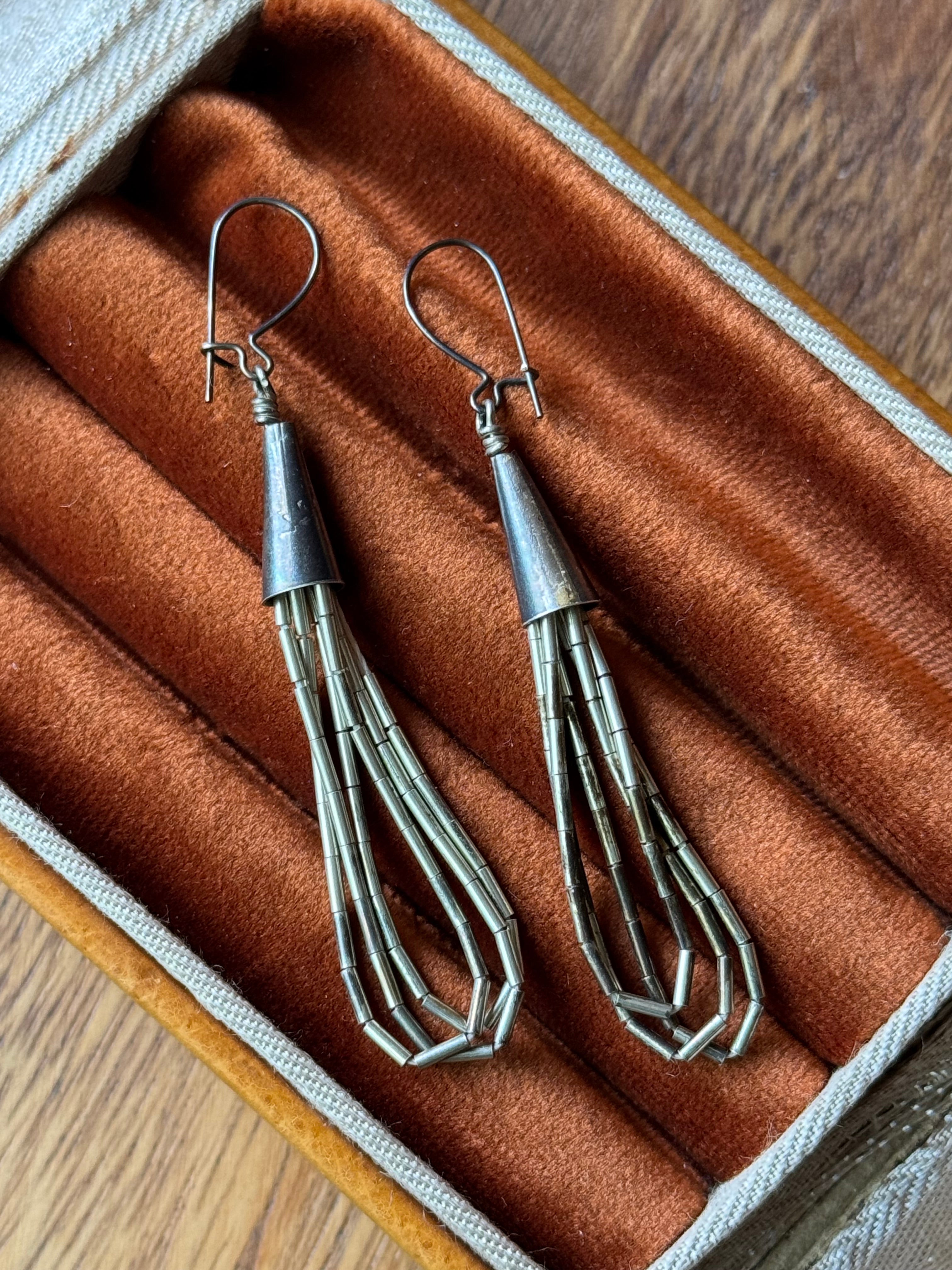 Vintage Sterling Silver Liquid Silver Bead Fluted Earrings
