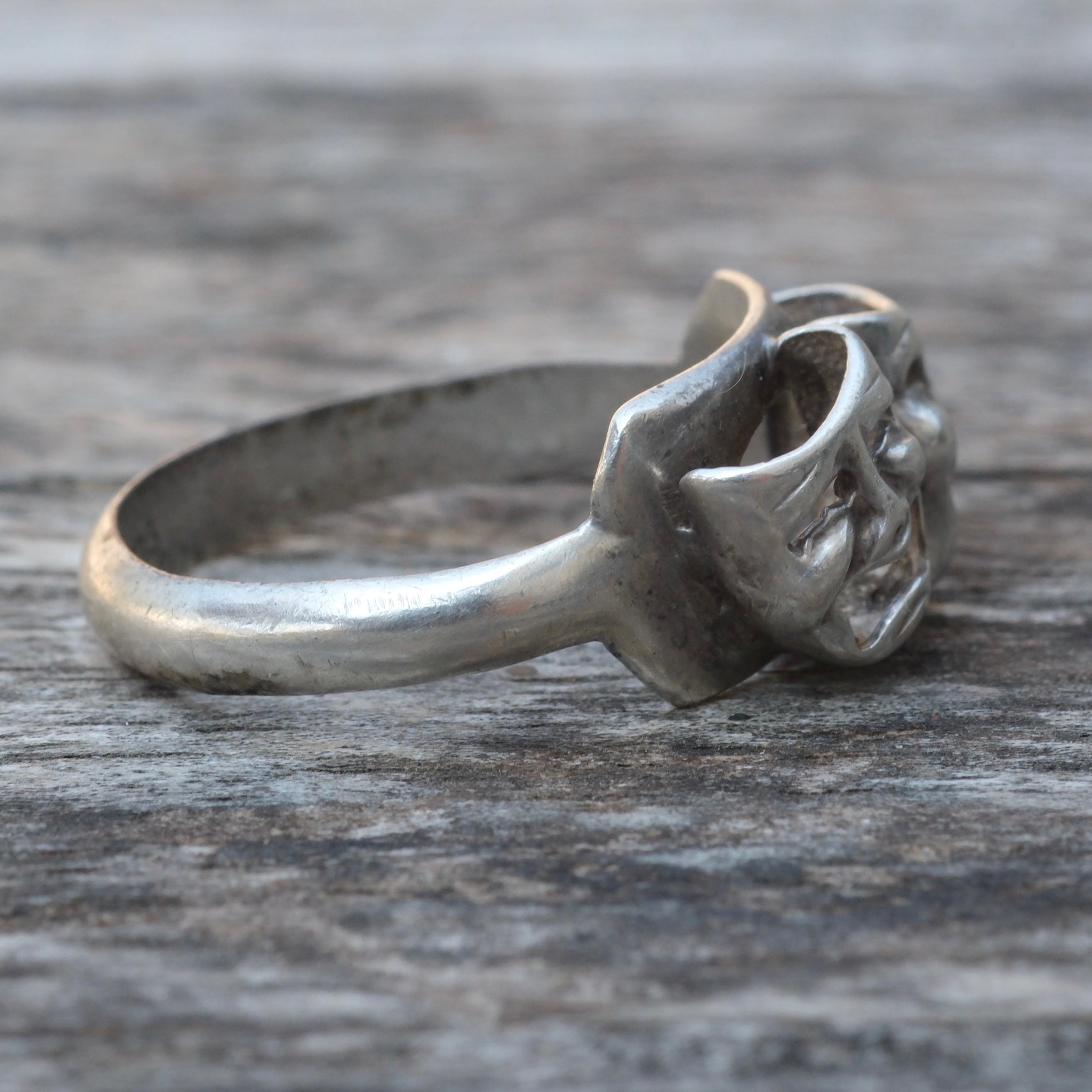Vintage Sterling Silver Comedy Tragedy Mask Ring 11