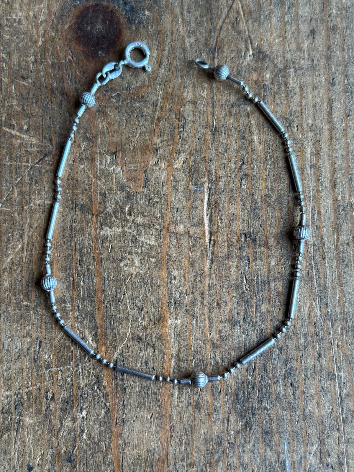 Vintage Sterling Silver Bar & Bead Chain Bracelet