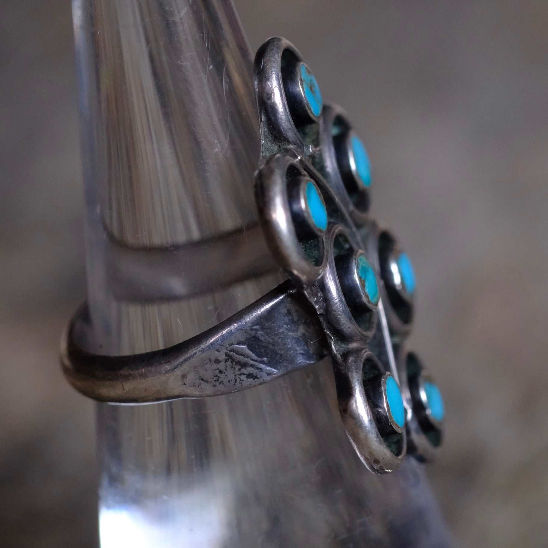 Vintage Sterling Turquoise Cluster Ring 5.75