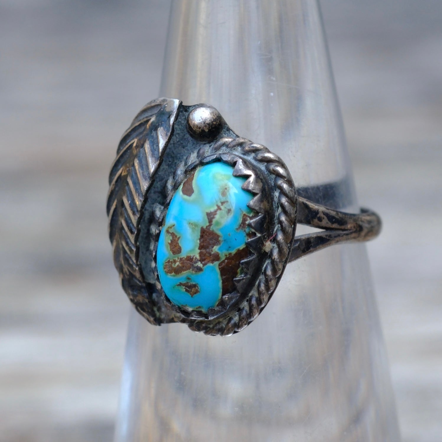 Vintage Sterling Turquoise Feather Ring 4.75