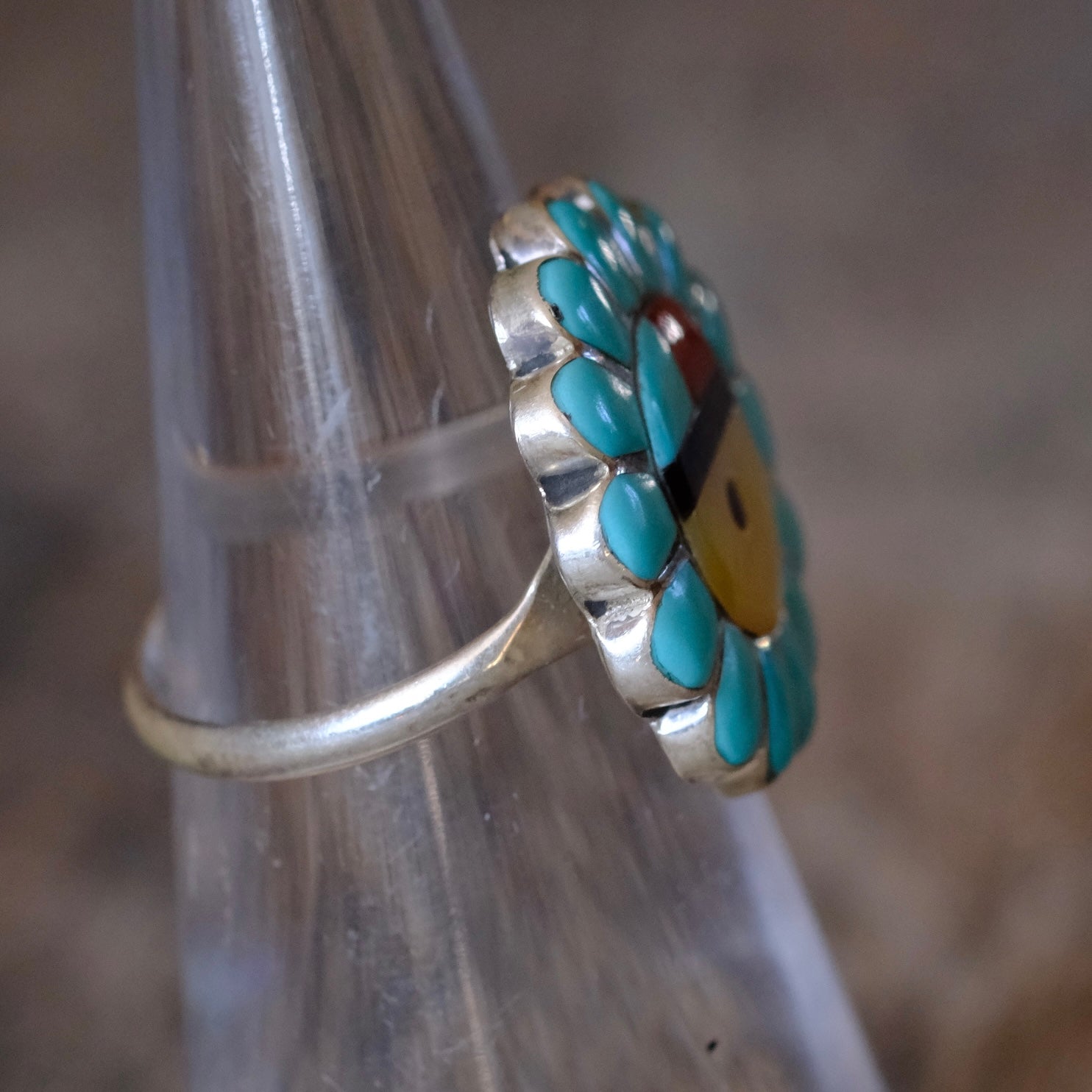 Vintage Sterling Multistone Inlay Ring 4.75