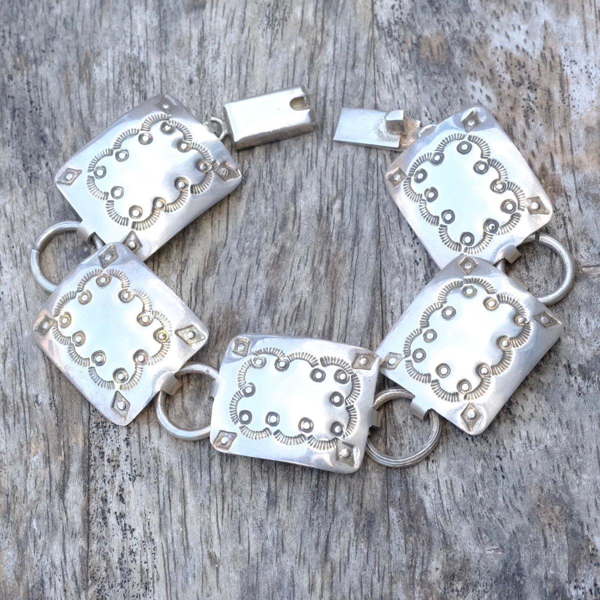 Vintage Sterling Silver Stamped Link Bracelet