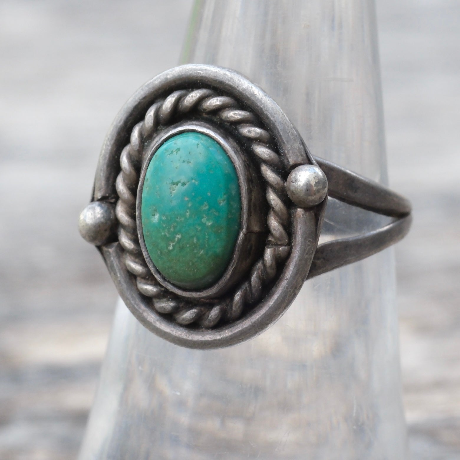 Vintage Sterling Turquoise Roper Ring 7