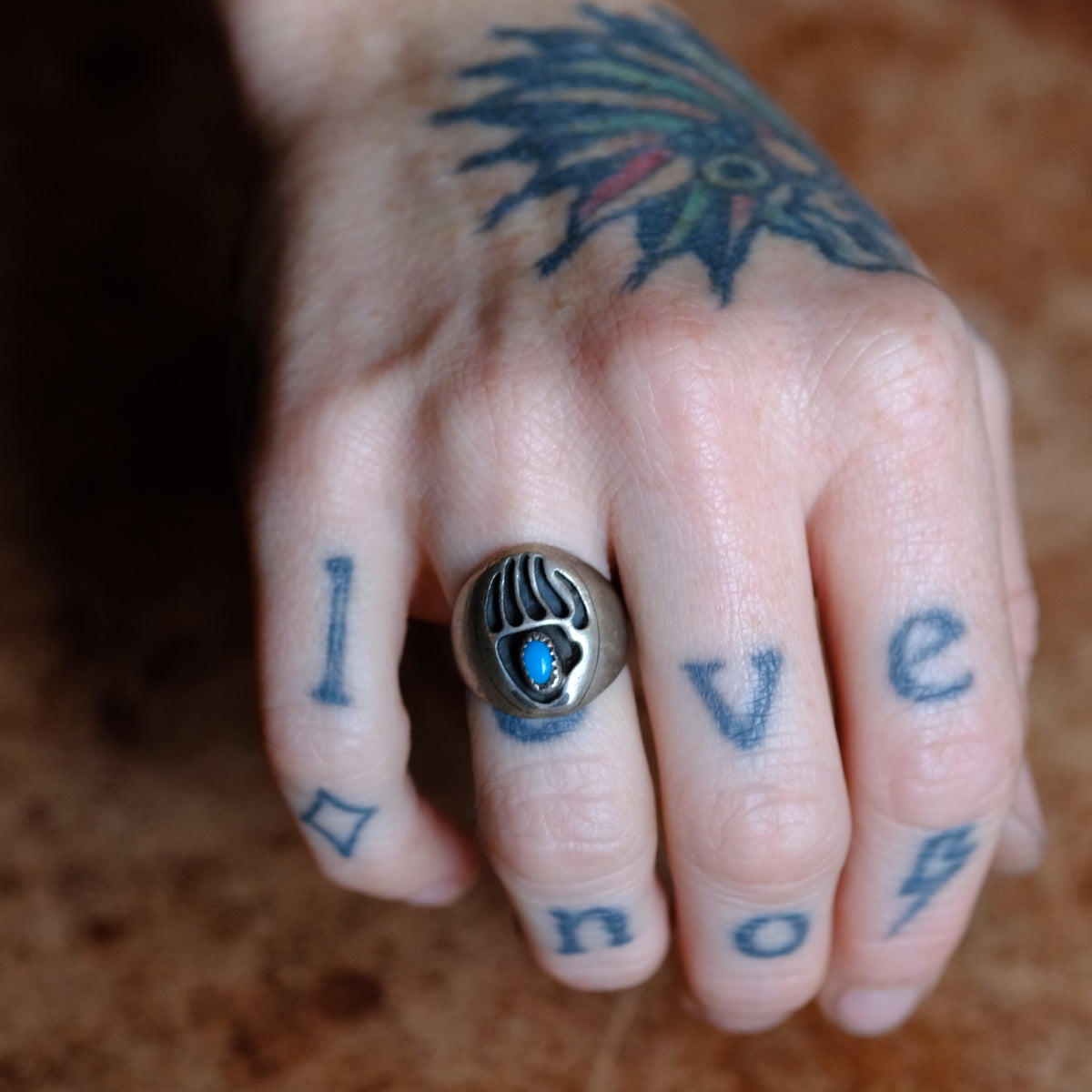 Vintage Sterling Turquoise Bear Paw Ring 5.75