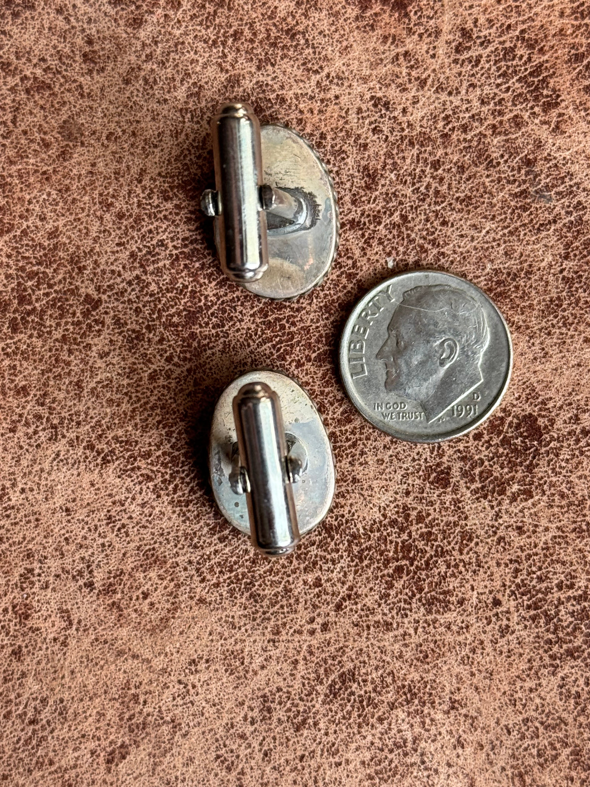 Vintage Sterling Silver Roped Turquoise Cufflinks