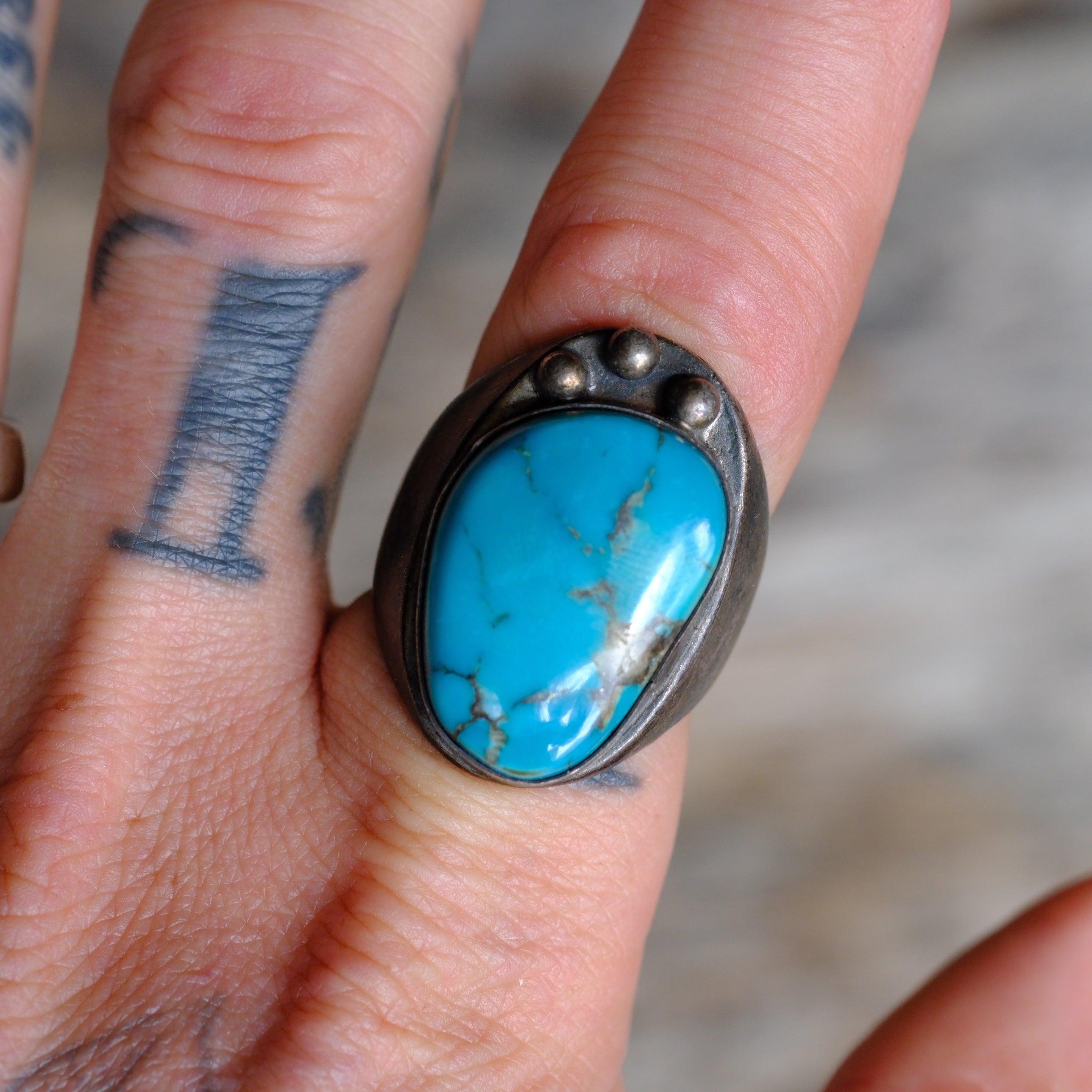 Vintage Sterling Turquoise Ring 9.75