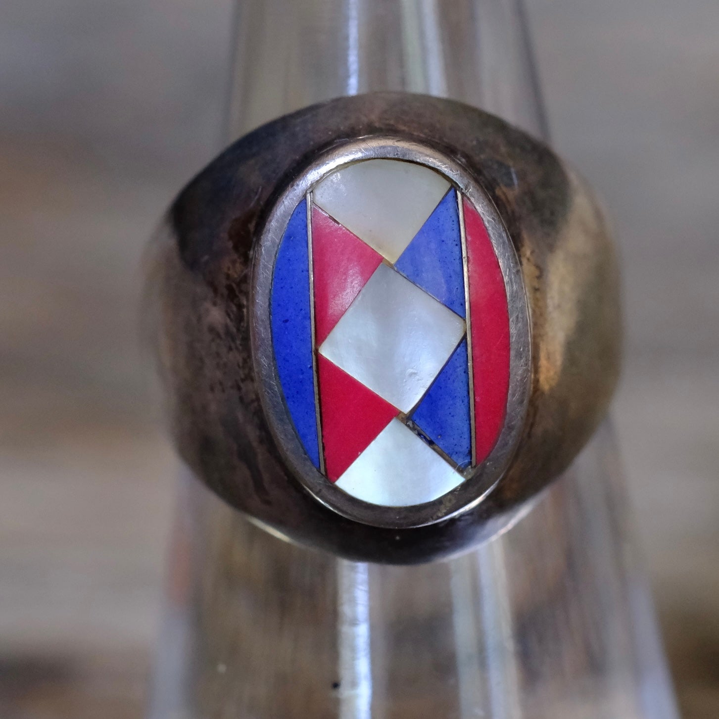 Vintage Sterling Multistone Inlay Ring 6