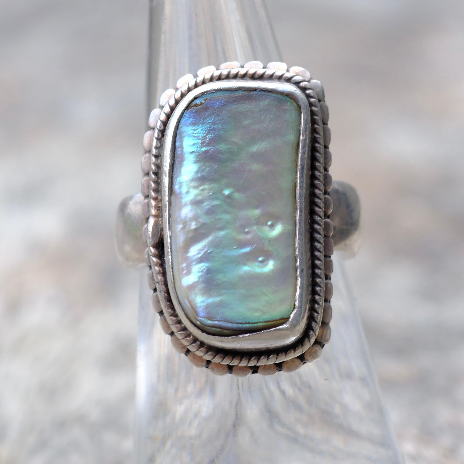 Vintage Sterling Silver Chunky Abalone Ring 6
