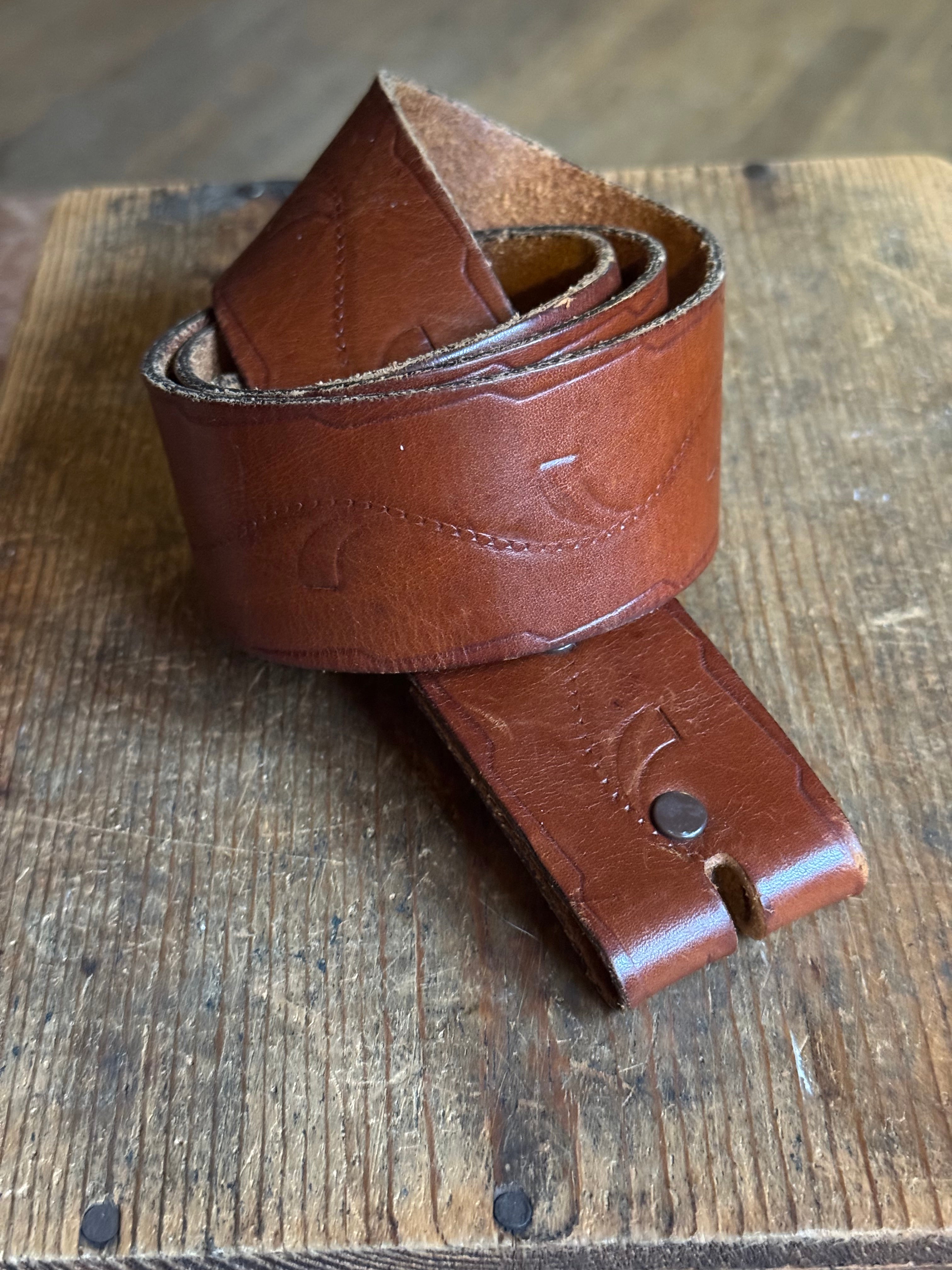 Vintage Brown Tooled Leather Belt