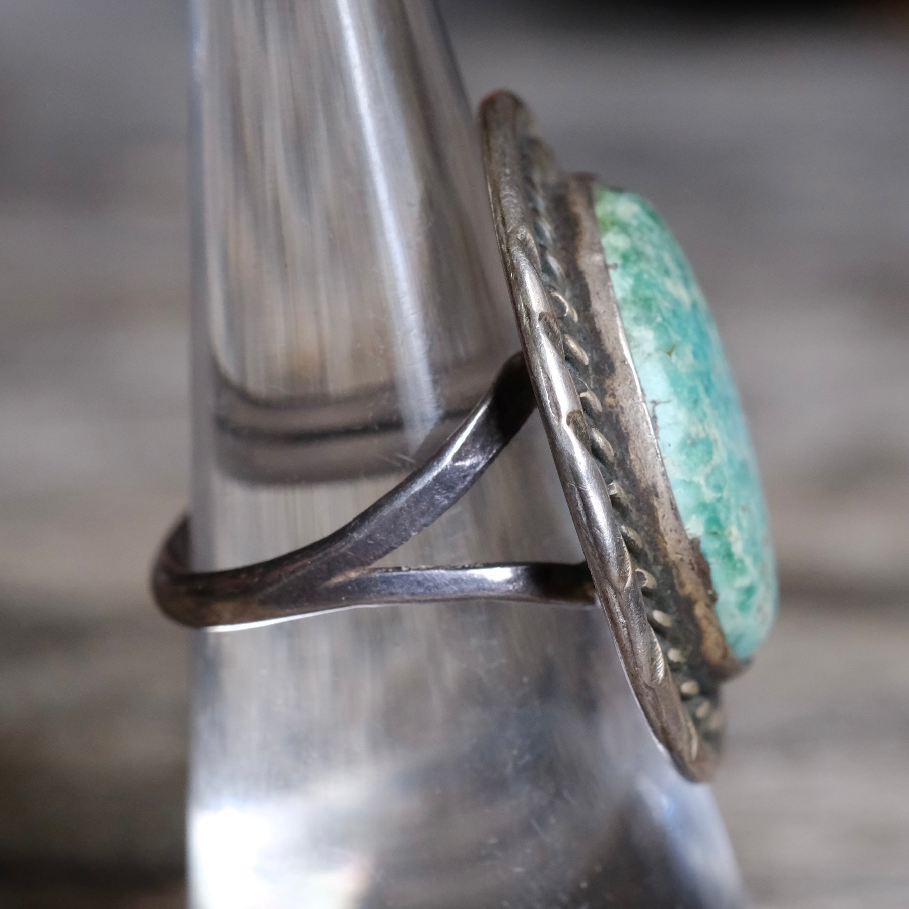 Vintage Sterling Turquoise Roper Ring 7