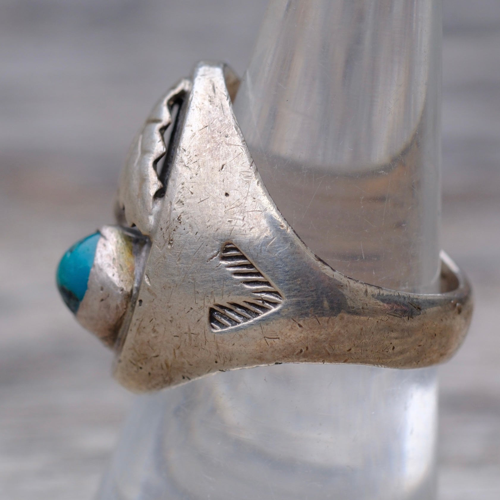 Vintage Sterling Turquoise Stamped Band Ring 8.25