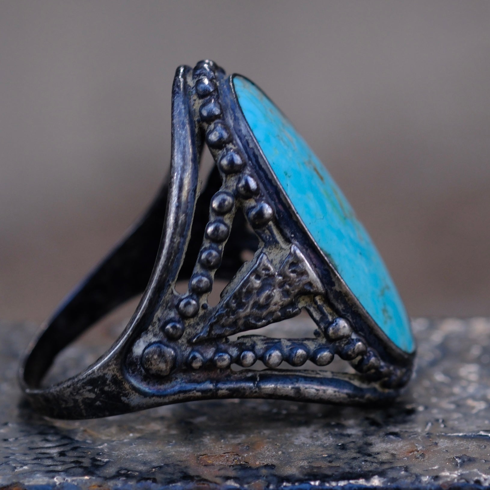 Rare Vintage Sterling Turquoise Arrowhead Ring 11.75
